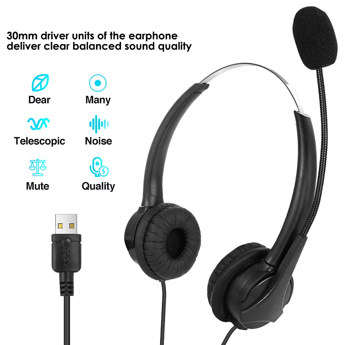 Wallfire USB Wired Gaming Headset with Noise Cancelling Microphone - Stereo Sound Headphones for PC, Laptop, Office, Call Centers (2M Cable, In-Line Volume Control) - Perfect for Online Classes, Teaching, Video Conferencing & Remote Work