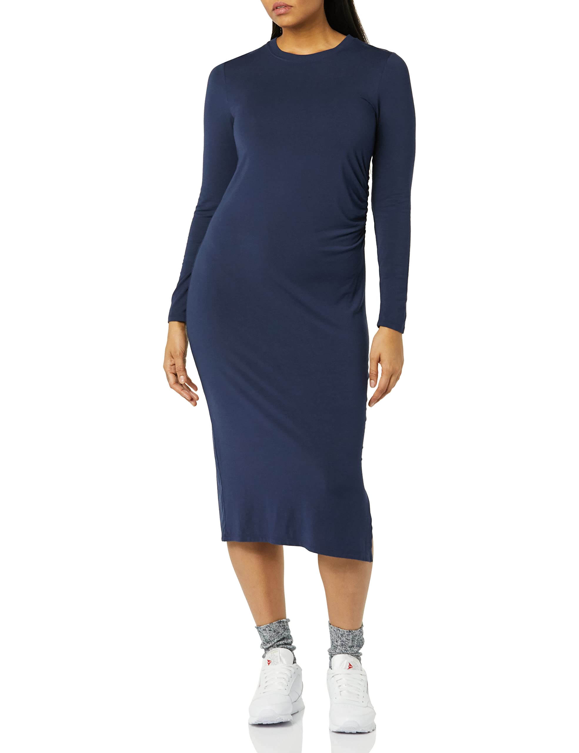Amazon Aware Women's Jersey Ruched Dress - Stretchy Bodycon Midi Dress for Casual Wear, Date Night & Office Outfits | Sustainable Fashion