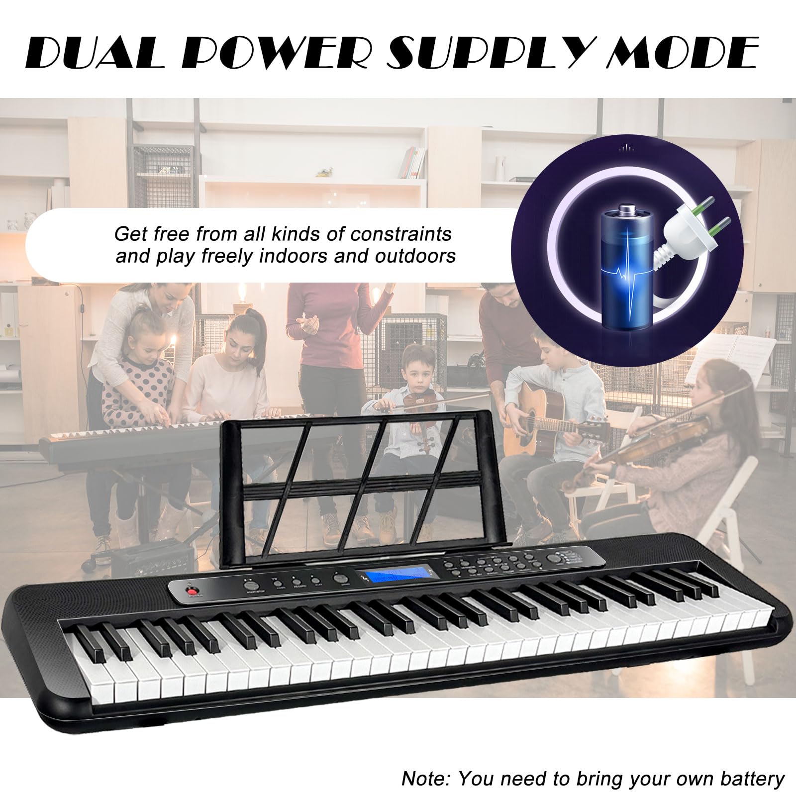 AQNIEGEP Pro 61-Key Electric Keyboard Piano with LCD Display & Sustain Pedal - Full-Size Digital Piano with Stand, Bench, Headphones, Mic - 200 Timbres, 80 Demo Songs, 128 Rhythms - Perfect for Beginners, Professionals & Home/Studio Use
