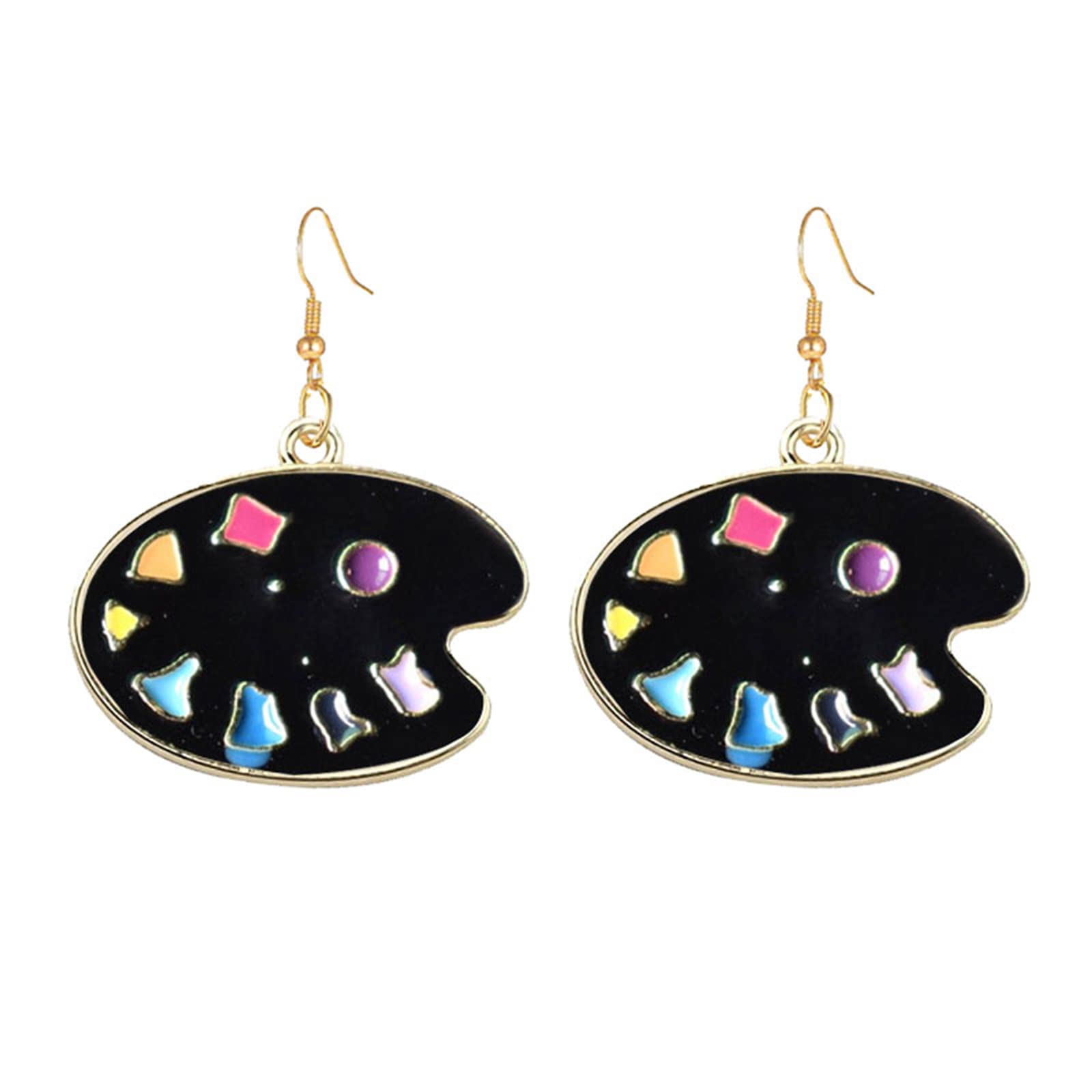 MALOYANVE Gold & Silver Paint Palette Dangle Earrings for Women – Unique Artist Painter Jewelry, Colorful Asymmetric Paint Brush Drop Earrings for Girls    Perfect for Art Lovers, Painting Classes, Creative Gifts, and Unique Fashion Statements
