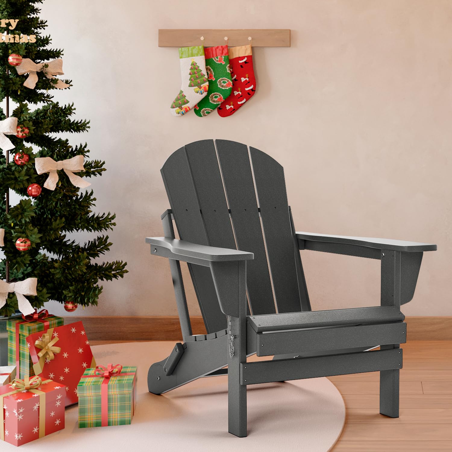 TORVA Folding Adirondack Chair - All-Weather HDPE Resin Outdoor Patio Chair for Backyard, Garden, Deck, Beach & Camping - Fire Pit & BBQ Companion (Gray) - Perfect for Relaxing, Sunbathing & Outdoor Gatherings