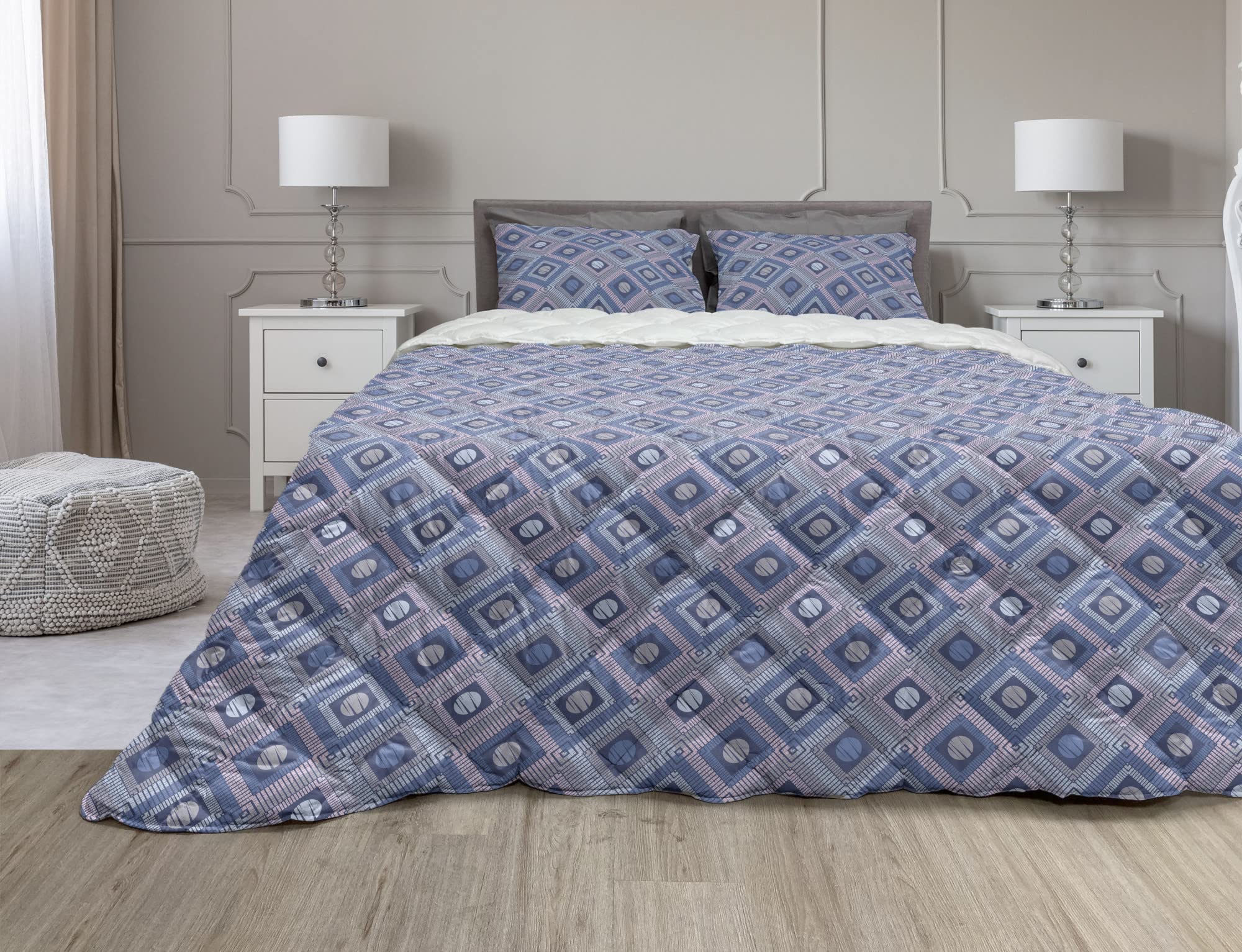 Ambesonne Bohemian Comforter Set - King Size 3-Piece Duvet Cover with Geometric Circles & Diamond Design, Dark Violet & Multicolor Microfiber Bedding | Perfect for Boho Chic Bedrooms, Guest Rooms & College Dorm Decor
