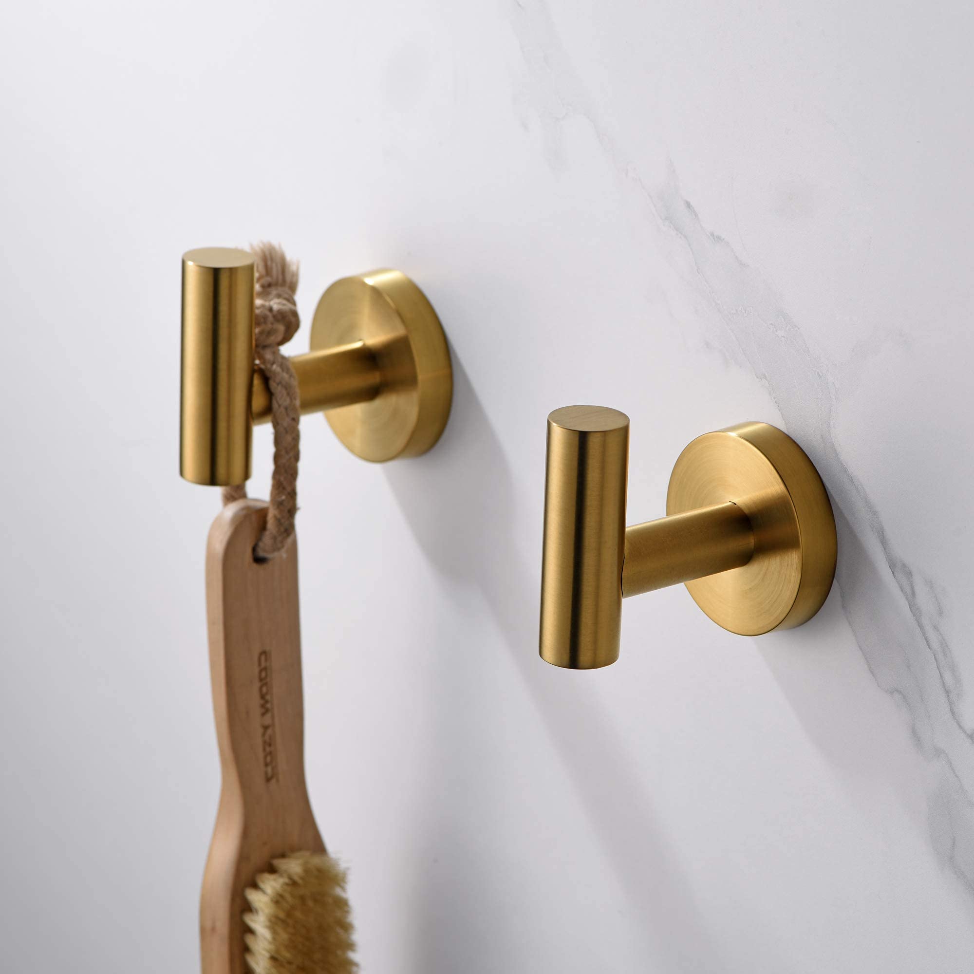AMAZING FORCE Gold Bathroom Towel Hook - Wall Mounted Shower Towel Hanger (2 Pack) - Perfect for Bathroom, Kitchen, Laundry Room & Dorm Organization