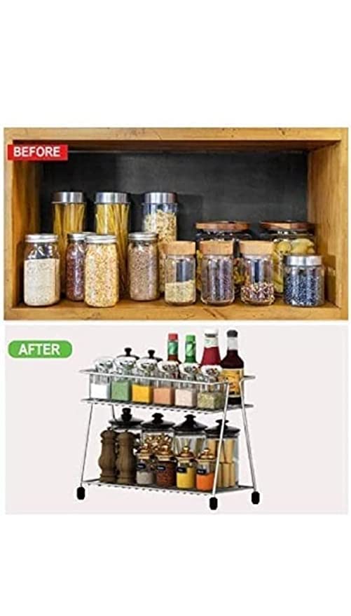 Premium 2-Tier Stainless Steel Kitchen Corner Organizer Rack - Space-Saving Countertop Storage Shelf for Spices, Utensils & Cookware | Durable & Rustproof | Perfect for Small Kitchens, Pantries & Countertop Organization (Silver, 1 Piece)