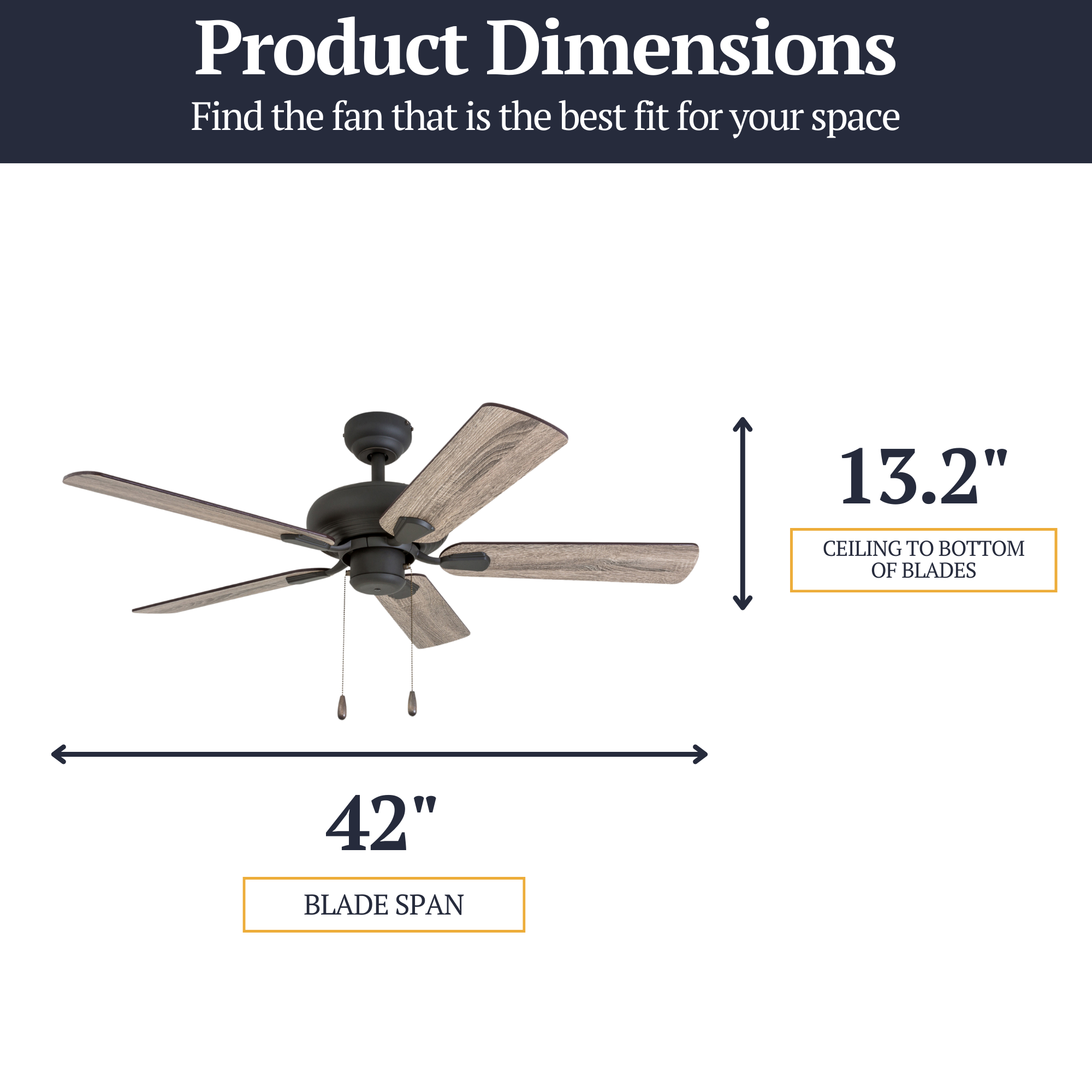 42 Inch Russwood Bronze Ceiling Fan with Pull Chain - Perfect for Living Room, Bedroom, and Outdoor Patio Cooling