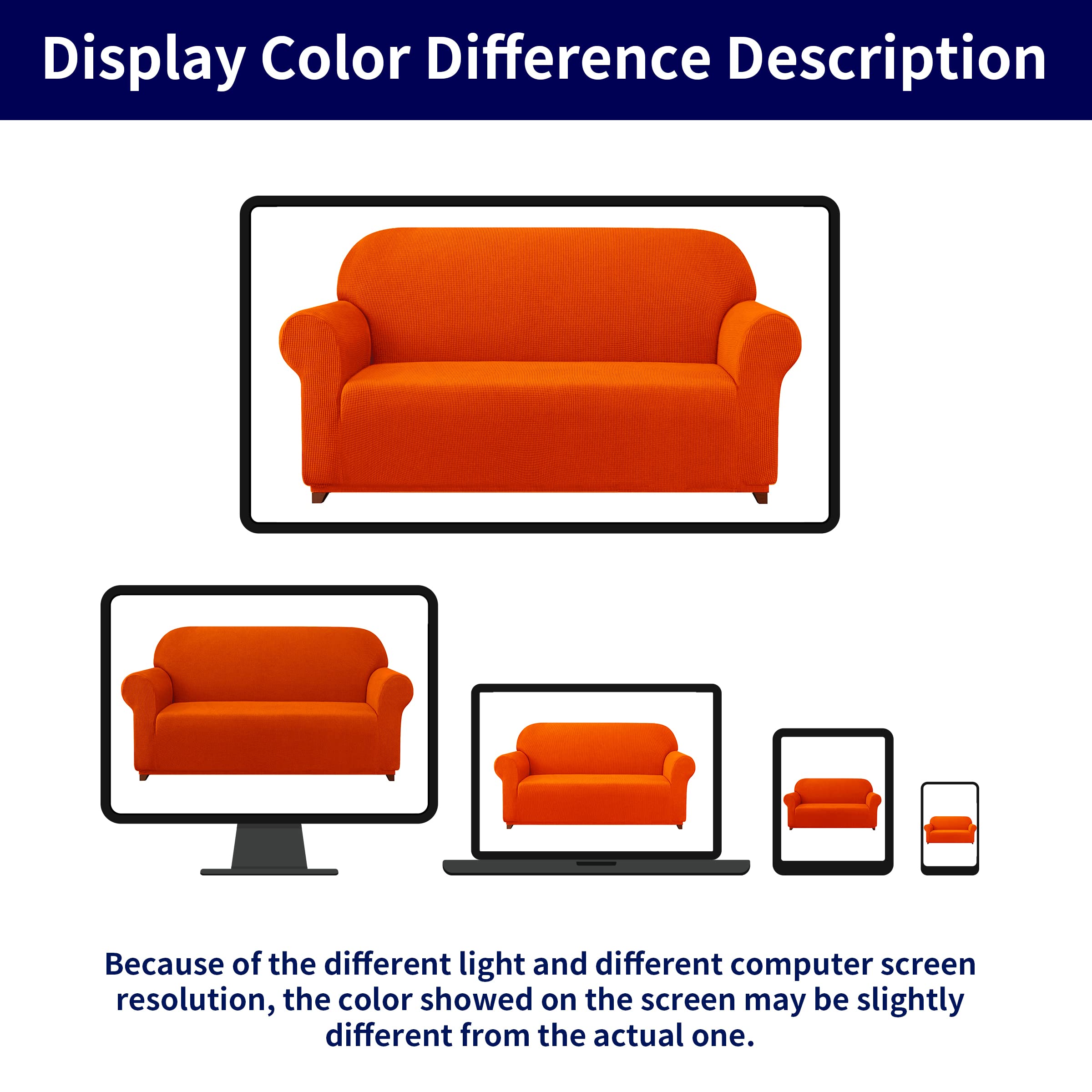 SUBRTEX Stretch Loveseat Sofa Slipcover - 2 Piece Washable Jacquard Fabric Couch Cover for 2-Seater Sofas, Soft Furniture Protector with Small Check Pattern (Orange) - Perfect for Living Room, Apartment & Home Decor