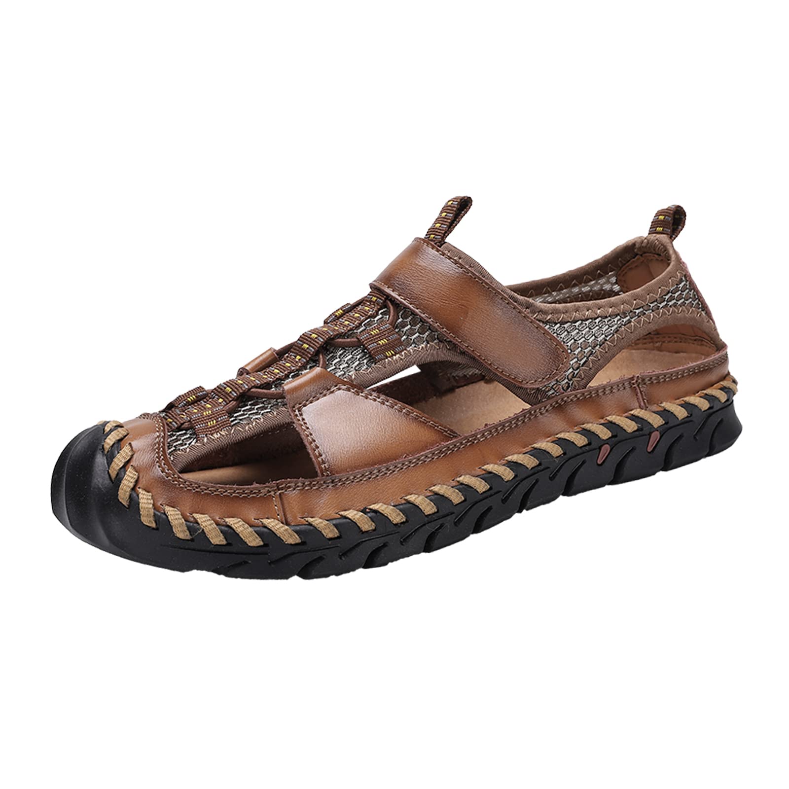 **Men's Leather Fisherman Sandals - Breathable Closed Toe Beach Shoes for Summer | Non-Slip Water Sandals for Hiking, Walking & Outdoor Activities | Handmade Comfortable Anti-Collision Athletic Slides**    *(Perfect for Beach Trips, Travel, Camping & Casual Wear)*