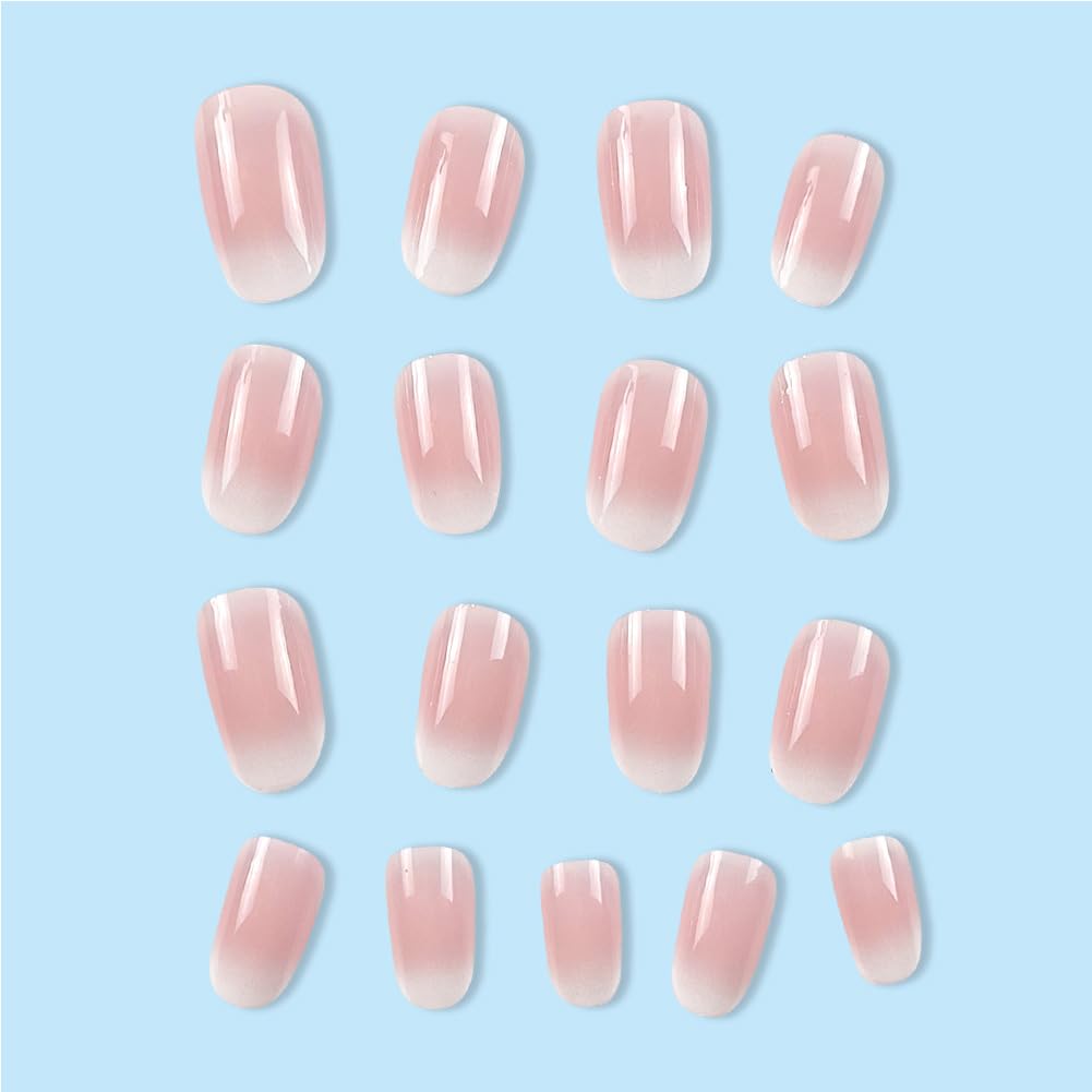 24Pcs Almond Press on Nails - Short Round White Ombre Fake Nails with Elegant Designs | Acrylic Stick on Artificial Nails for Women & Girls | Perfect for Parties, Weddings & Daily Wear