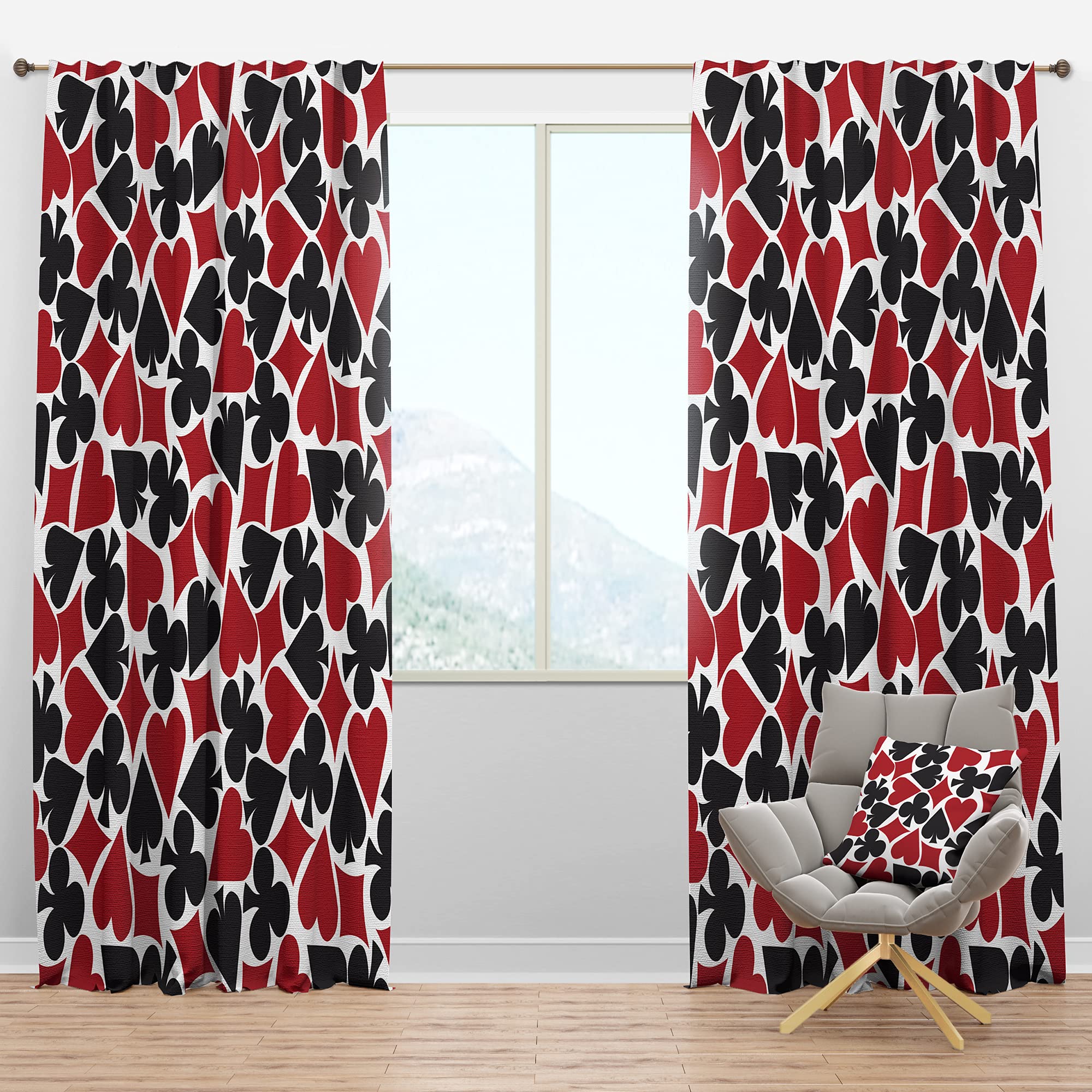 DesignQ Blackout Curtains - Card Suit Pattern Thermal Insulated Drapes for Bedroom & Living Room (52x84, Single Panel) - Perfect for Light Blocking, Privacy & Temperature Control
