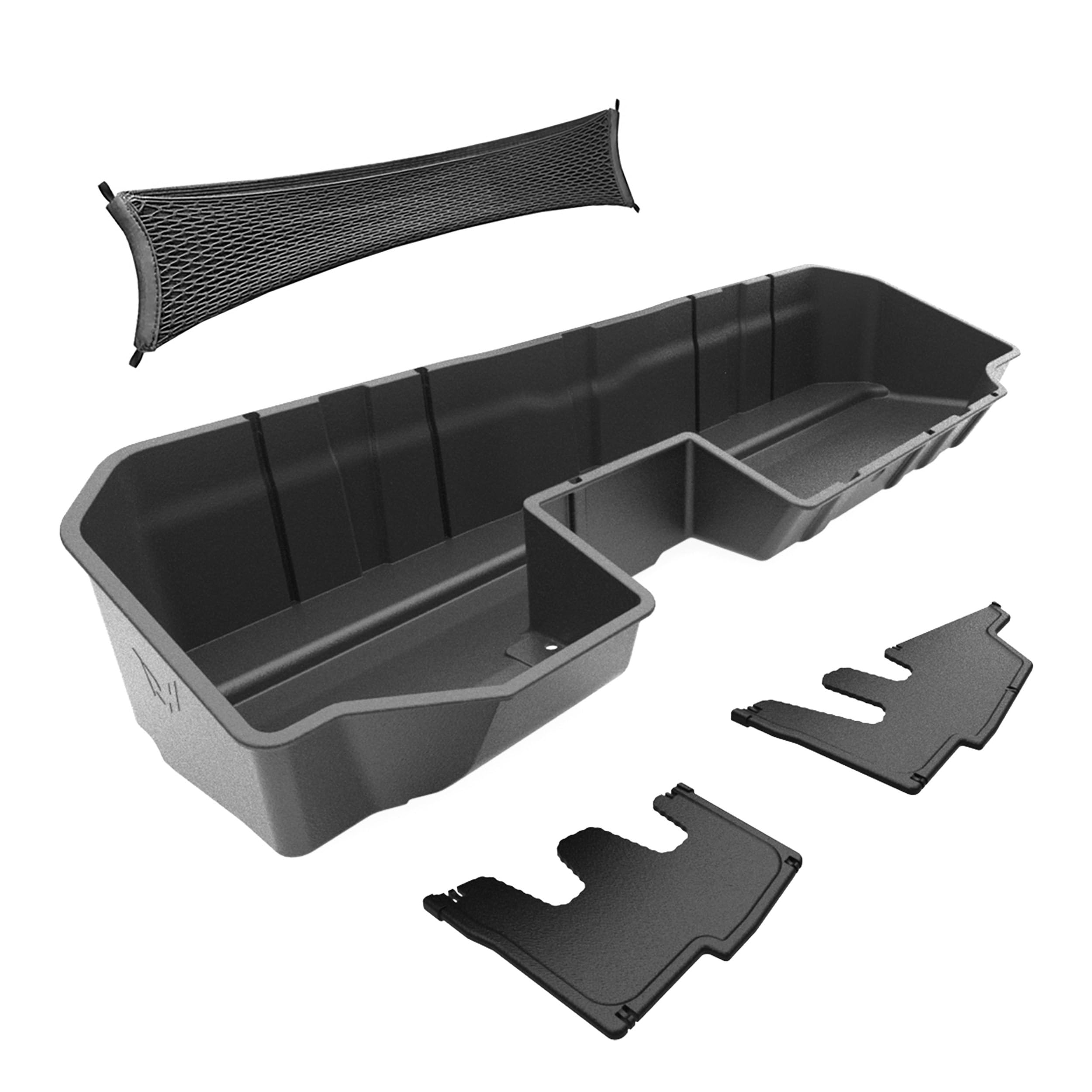 MaxMate Underseat Storage Box for 2019-2025 Chevy Silverado & GMC Sierra 1500/2500/3500 HD | Double & Crew Cab | Black Rear Seat Organizer | Extra Cargo Storage | Perfect for Road Trips, Camping & Work Tools Organization (Model: CB5C2278MX)