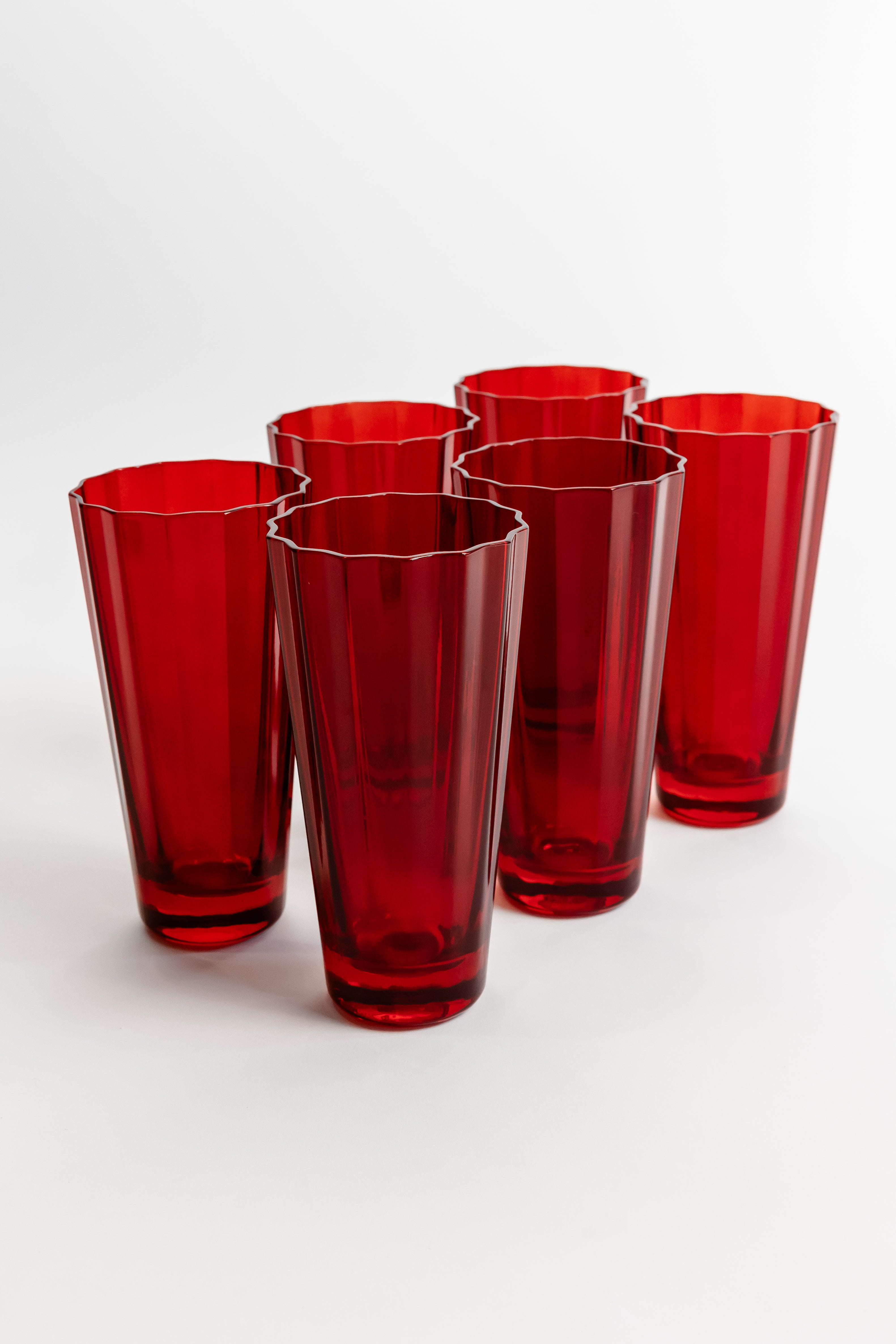 Estelle Colored Sunday Highball Glasses Set of 6 - Vibrant Red Cocktail Glasses for Margaritas, Iced Tea & Party Drinks