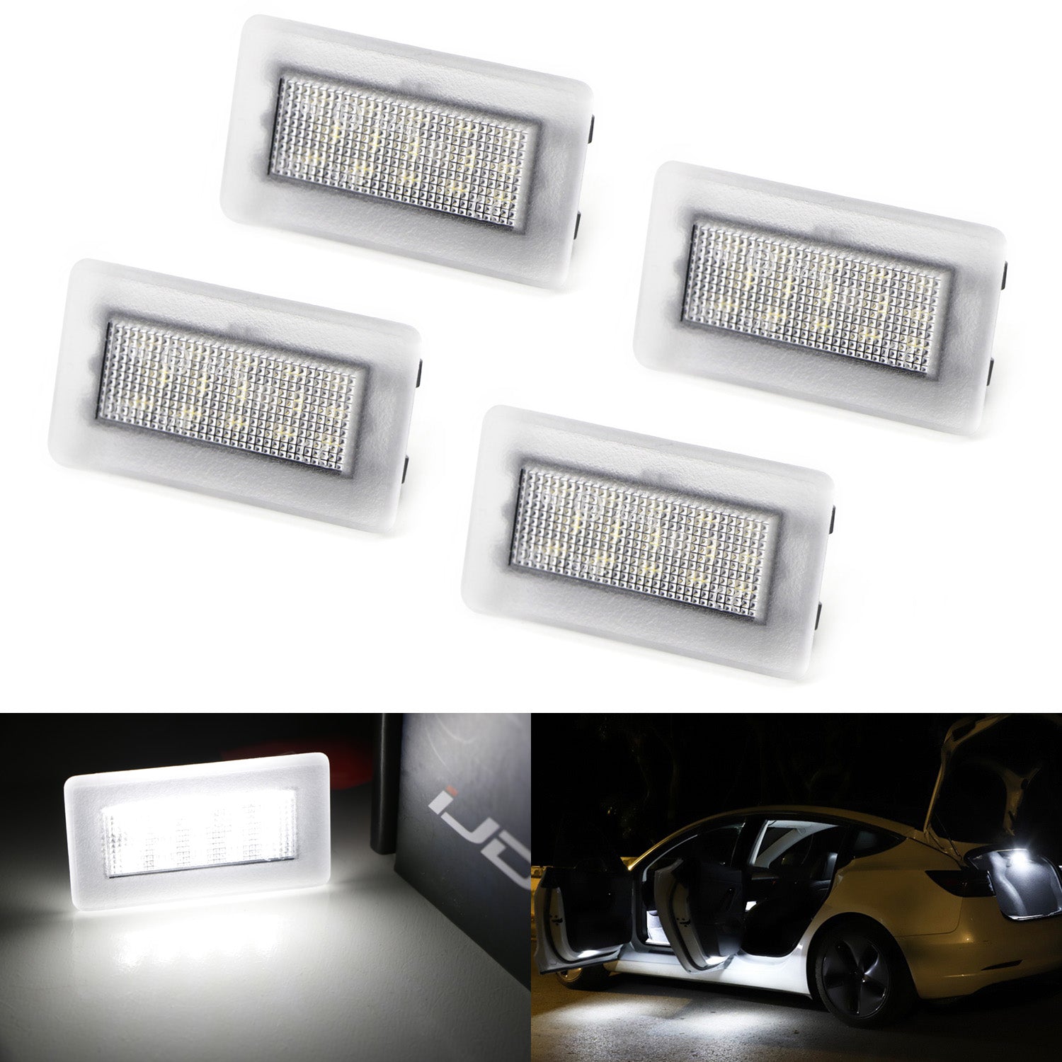 4x High Power LED Interior Light Kit for Tesla Model S 3 X - Upgrade Side Door, Trunk & Cabin Lighting - Bright White Energy Efficient Bulbs for Enhanced Visibility & Modern Look (Perfect for Night Driving & Interior Customization)