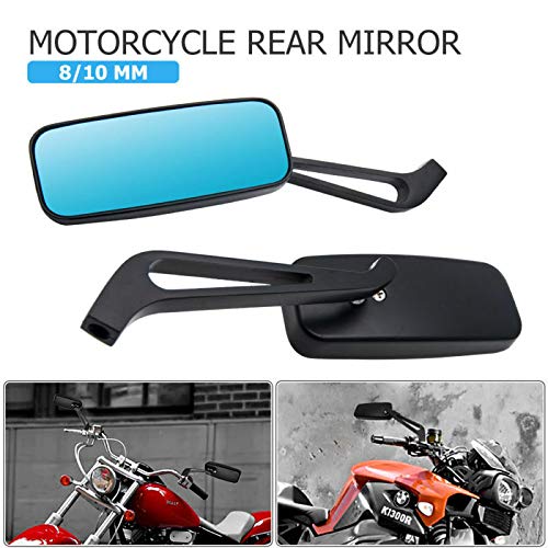 Universal 8mm 10mm Motorcycle Wing Side Mirror - Black Rectangle Rearview Mirror for Enhanced Safety & Style - Perfect for Cruisers, Choppers & Street Bikes