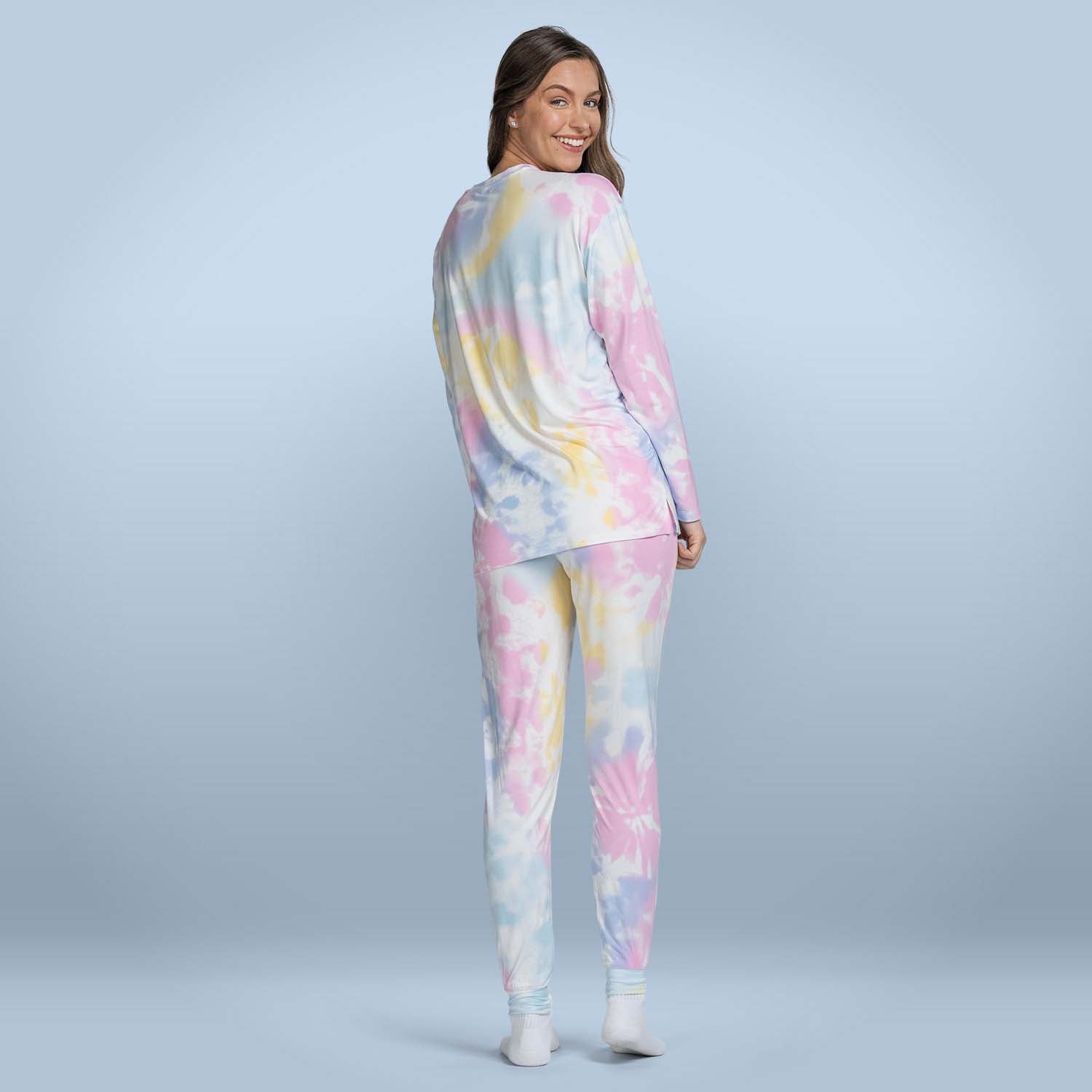 Bright Tie Dye Cooling Long Sleeve Pajama Top for Women - Soft & Breathable Sleepwear for Hot Sleepers - Perfect for Summer Nights & Lounge Wear