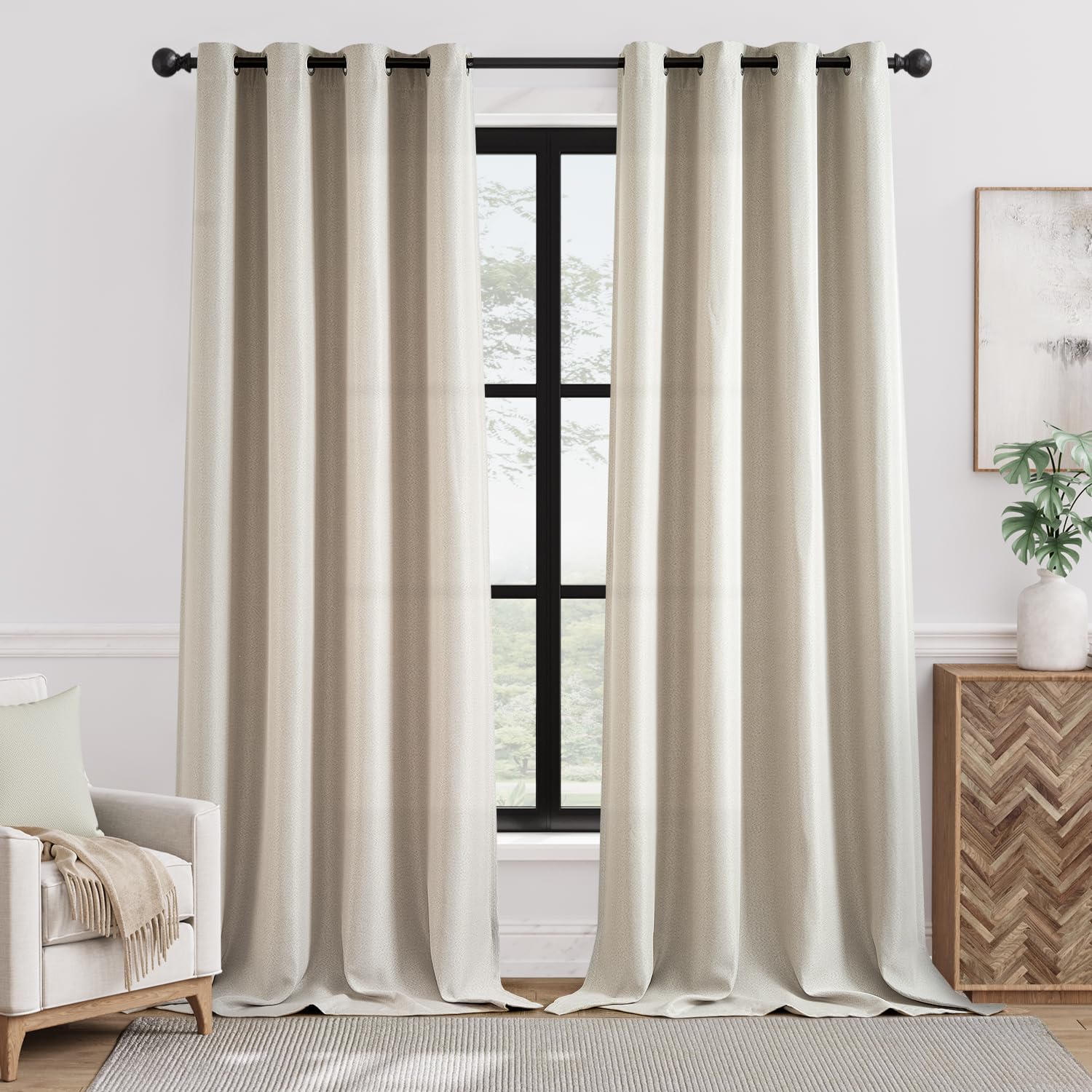 Jinchan Linen Textured 60% Blackout Curtains - 108 Inch Extra Long Thermal Insulated Window Drapes with Grommet Top, Greyish Beige (2 Panels) - Perfect for Living Room & Bedroom, Blocks Light & Insulates for Better Sleep & Energy Efficiency