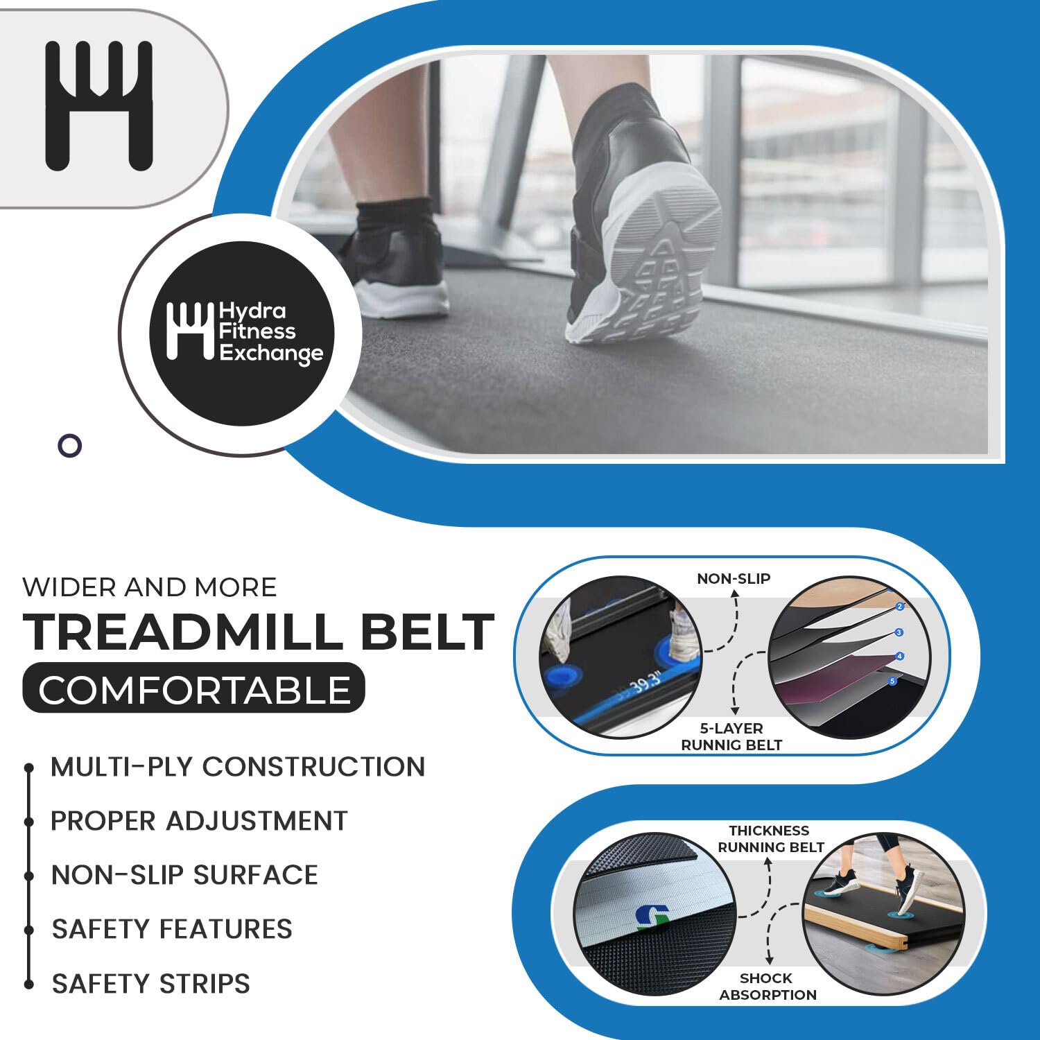 Wide Running Belt for Treadmills - H.F Exchange OEM Treadmill Belt Compatible with Nordic-Track, Pro-Form, Reebok ZT8 500s & Under Desk Treadmills (P/N 350009) - Perfect for Home Gym, Office Walking & Jogging Workouts