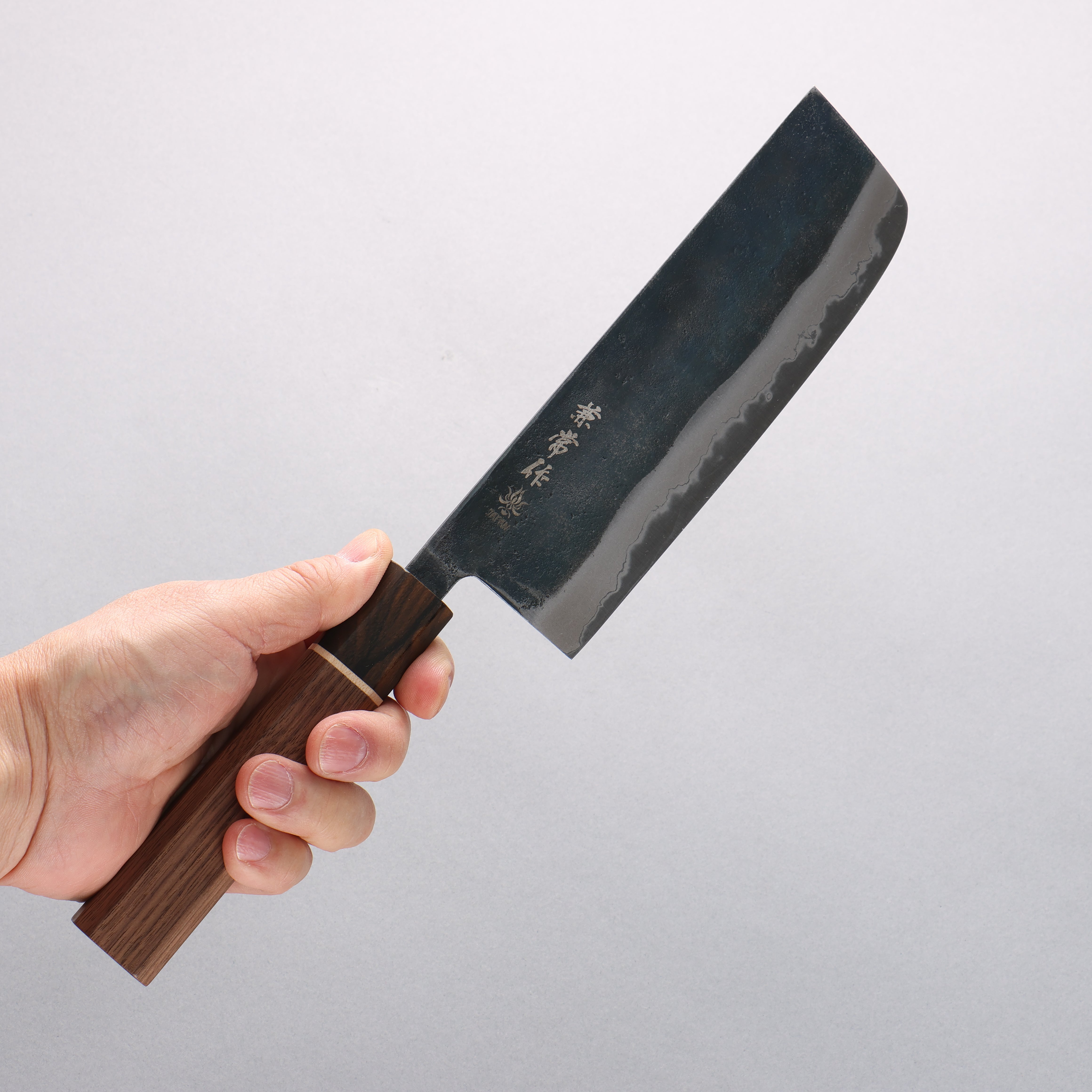 Premium Kanetsune MATSU ZUMI YAKI Nakiri Knife - 165mm White Steel No.2 Damascus Blade with Black Finish & Walnut Handle - Perfect for Sushi, Vegetables, and Precision Cutting