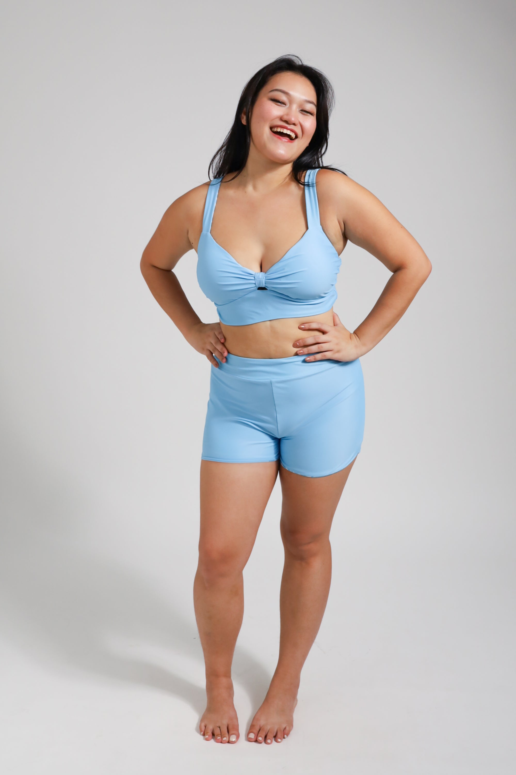 Desaru Knot Front Bikini Top - Reversible Sky Blue Wave Swimsuit for Women | Beach Vacation, Pool Party, Summer Swimwear