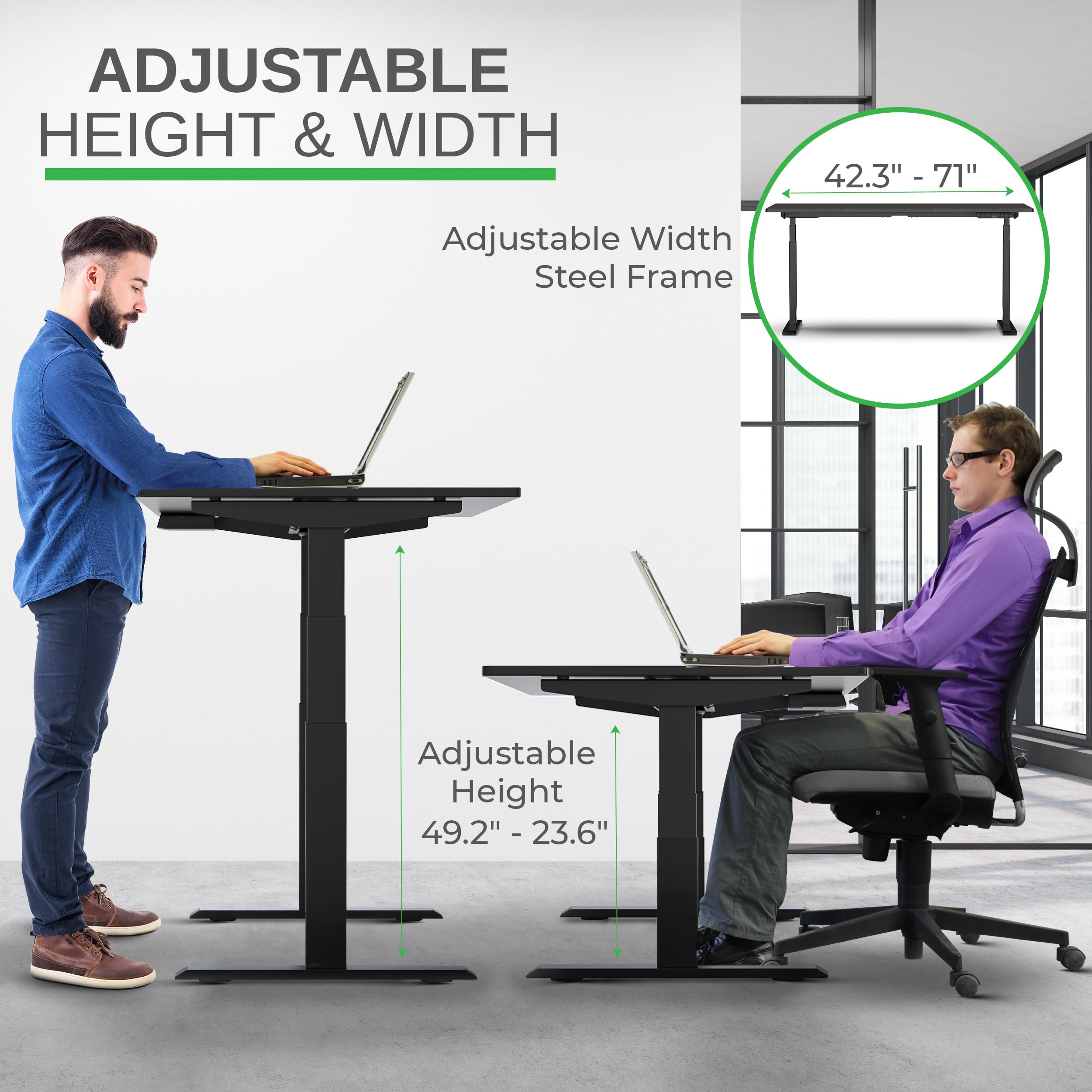 Electric Standing Desk Adjustable Height 24-49 Inches, Dual Motor Wooden Black Desk 48x30 Inches - Ergonomic Sit Stand Desk for Home Office, Gaming & Workspace (Black)