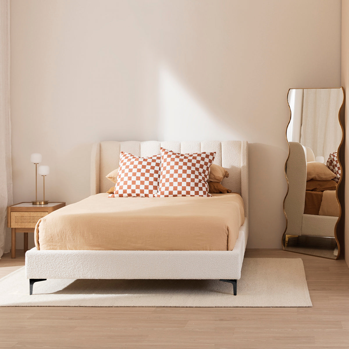 Georgia Boucle Upholstered Double Bed Frame - White | Modern & Cozy Bedroom Furniture for Small Spaces & Guest Rooms