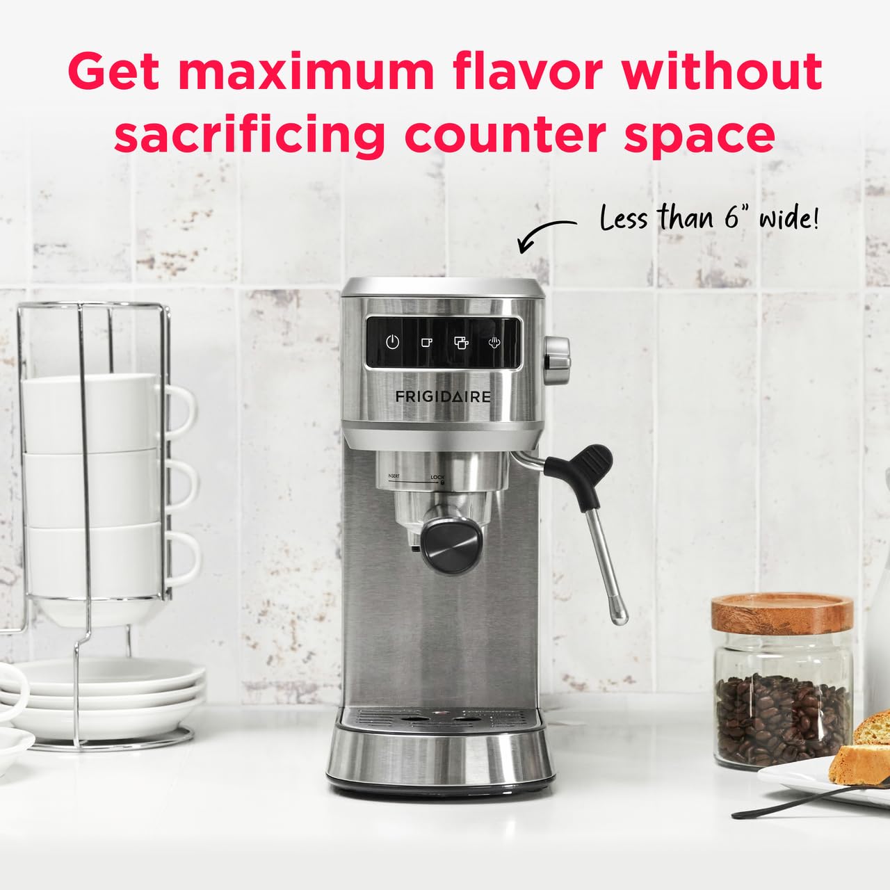 Frigidaire 20 Bar Compact Espresso Machine with Milk Frother & Tamper - Stainless Steel Coffee Maker for Cappuccino, Latte & Espresso - Perfect for Home, Office & Coffee Shop Use