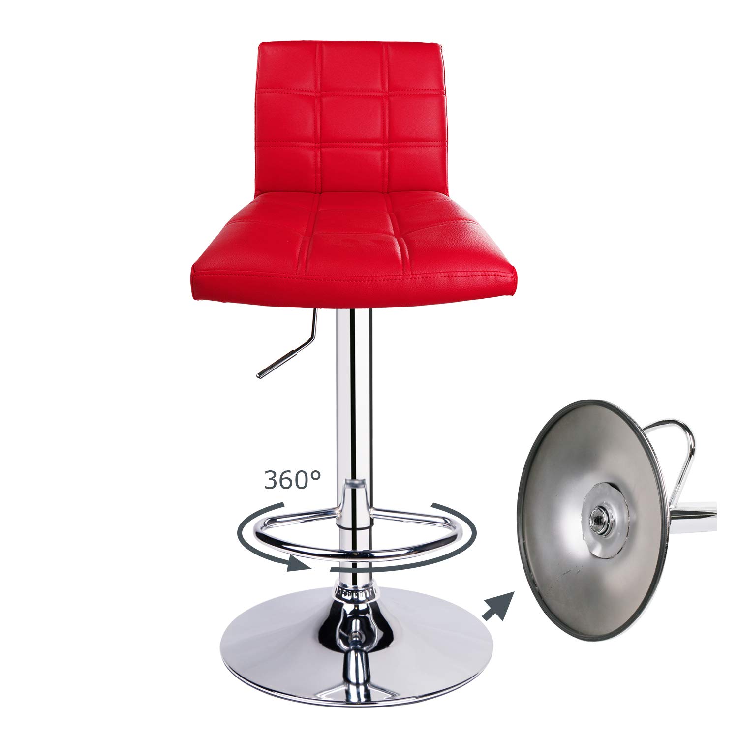 Modern Square Back Bar Stools Set of 2 - Adjustable Height Swivel Bar Chairs with Back Support, Red - Perfect for Kitchen Islands, Home Bars & Breakfast Nooks
