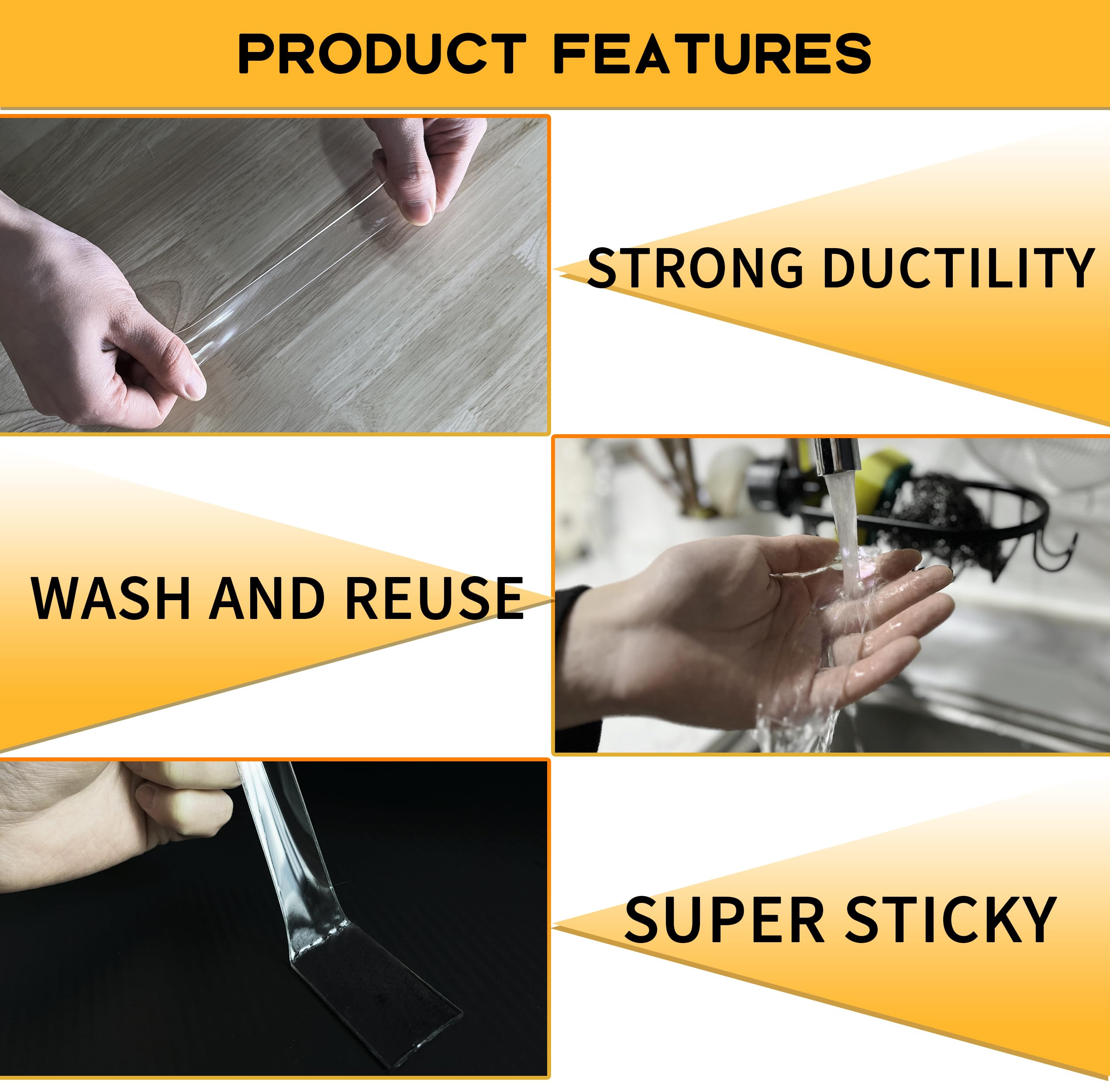 Strong Double Sided Tape Heavy Duty - 16.4 FT Nano Adhesive Mounting Tape for Walls, Photos, Frames & Crafts - Clear Reusable Sticky Strips for Home, Office & DIY Projects