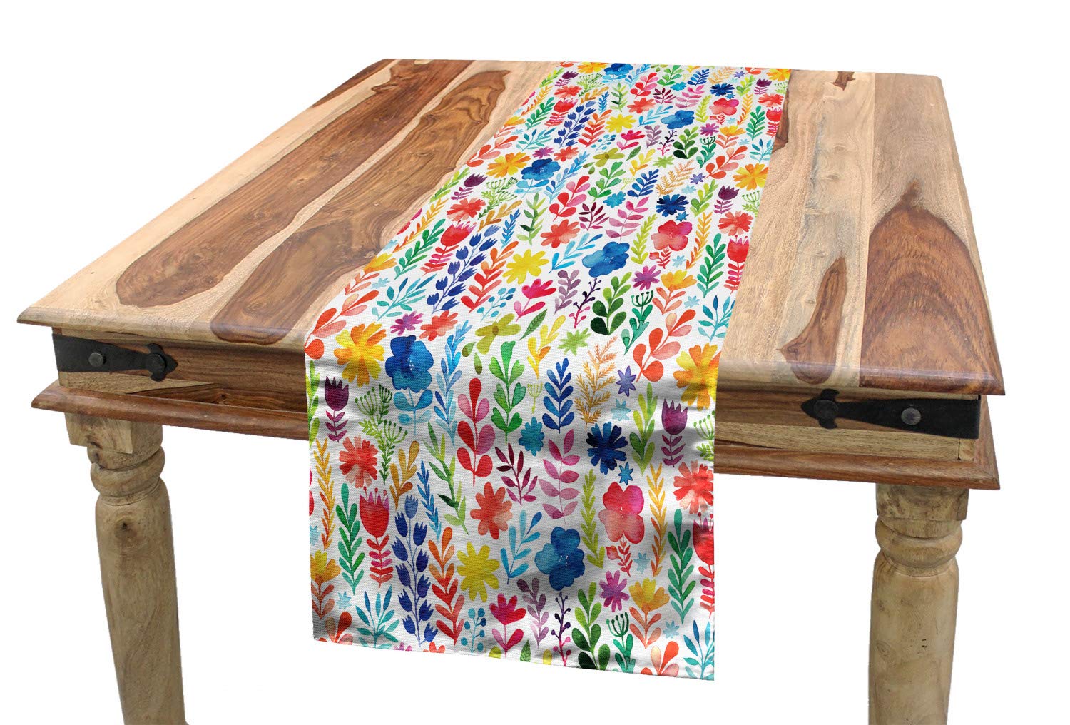 Ambesonne Floral Table Runner - Vibrant Watercolor Spring Flowers with Tulips, Roses, Pansies & Wild Herbs - 16x90 Inch Rectangular Dining Room & Kitchen Decor - Perfect for Weddings, Parties & Holiday Tablescapes