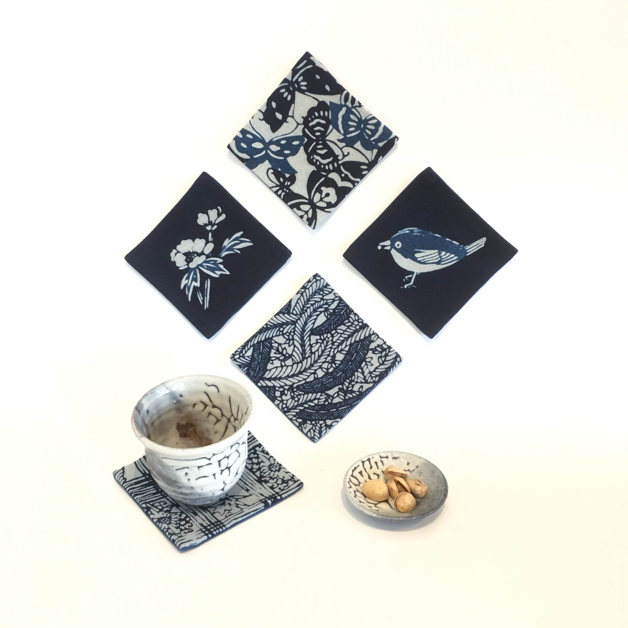 Premium Kosoen Natural Indigo Dyed Coasters Set of 4 - Handmade Japanese Style Table Protectors for Hot & Cold Drinks - Perfect for Home, Office, and Cafe Use