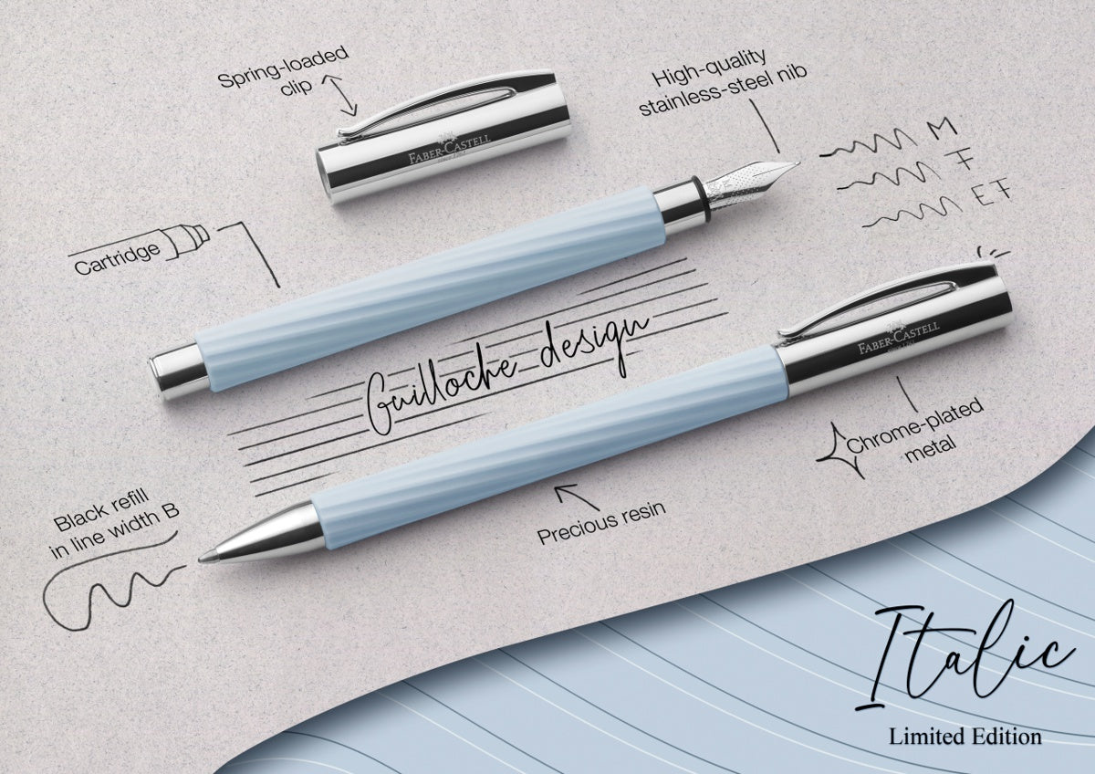 Faber-Castell Ambition Ballpoint Pen - Italic Ice Blue Limited Edition for Writing, Collecting & Gifting | Premium Office & Luxury Pen for Professionals