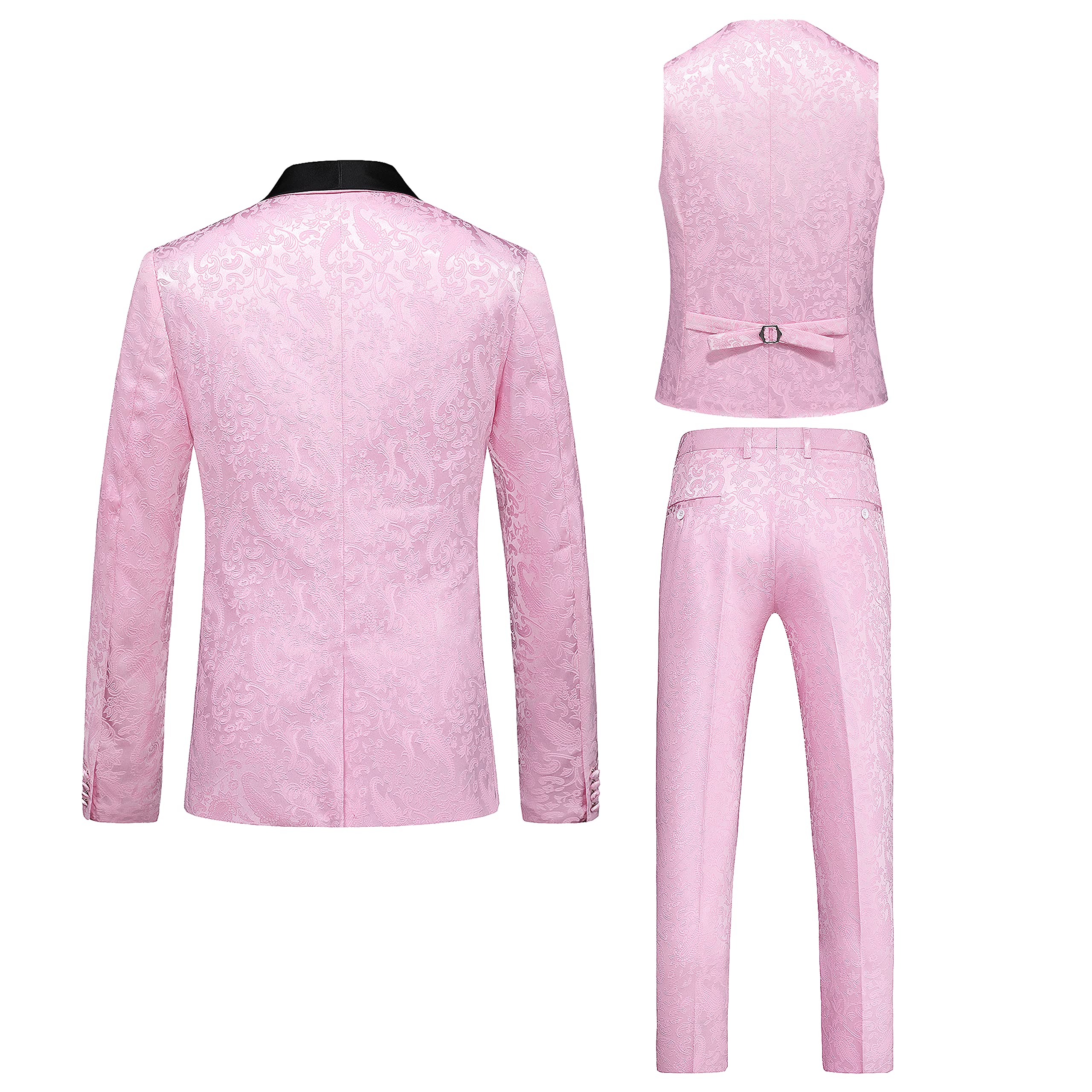 UNINUKOO Men's Slim Fit 3-Piece Jacquard Suit | 1-Button Shawl Collar Formal Tuxedo | Wedding, Prom, Business & Special Occasion Attire for Groom & Gentlemen