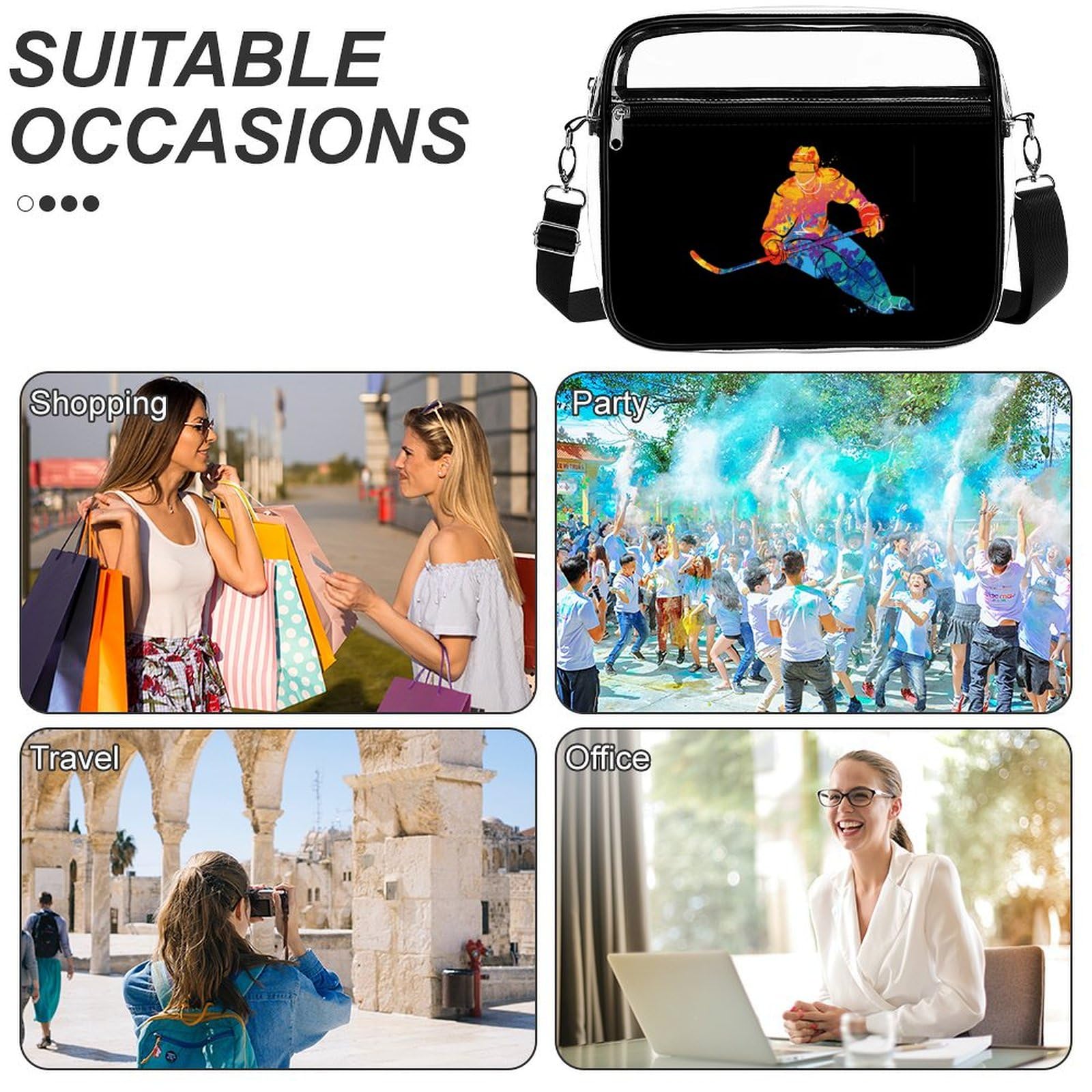 Clear Hockey Stadium Bag - Waterproof Shoulder Messenger Bag with 2 Compartments & Crossbody Strap | Perfect for Sports Games, Concerts & Travel (Complies with NHL Arena Bag Policies)