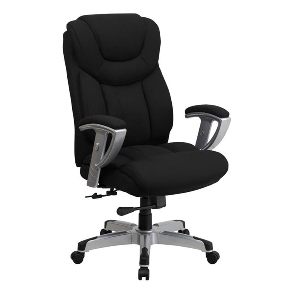 Pemberly Row Modern Fabric High Back Office Chair with Adjustable Arms - Black - Ergonomic Desk Chair for Home & Office Workspaces