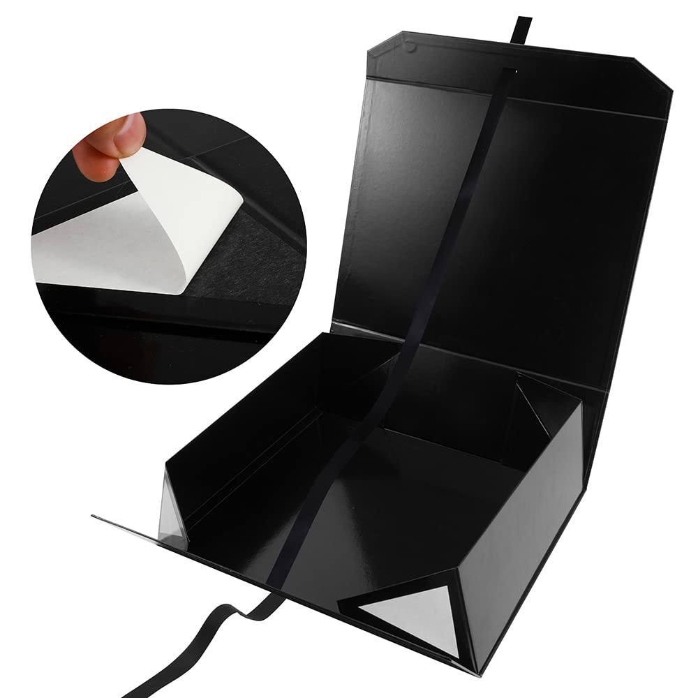 Extra Large Black Gift Box 19x16x6 Inches - Premium Magnetic Closure Wedding Gift Box with Ribbon - Perfect for Groomsman Proposals, Wedding Dresses & Special Occasions (Glossy Black)