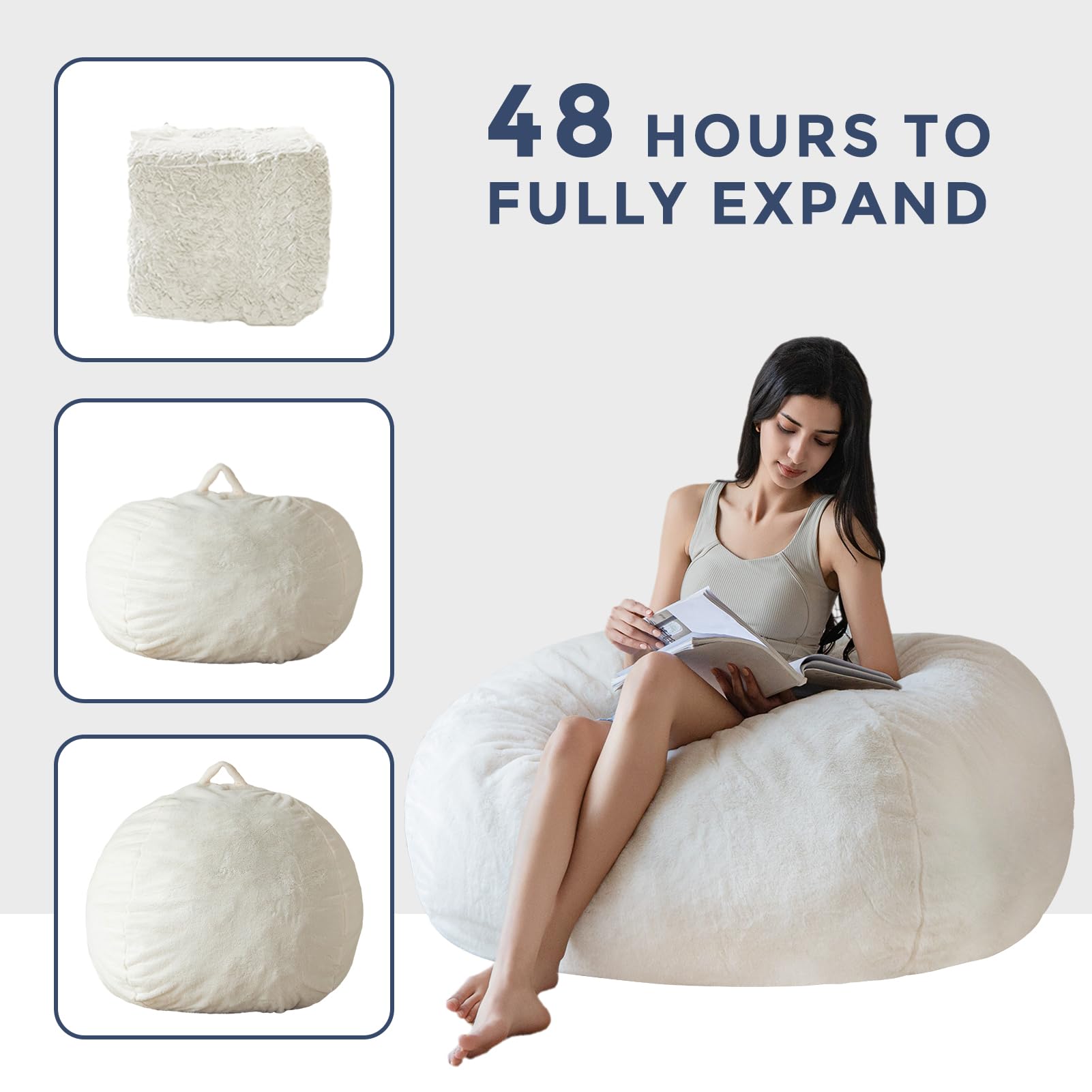 MAXYOYO 3ft Ultra Soft Fur Bean Bag Chair for Adults - Shaggy Beige Lazy Sofa for Living Room, Bedroom & Lounge | Perfect for Relaxing, Gaming & Movie Nights