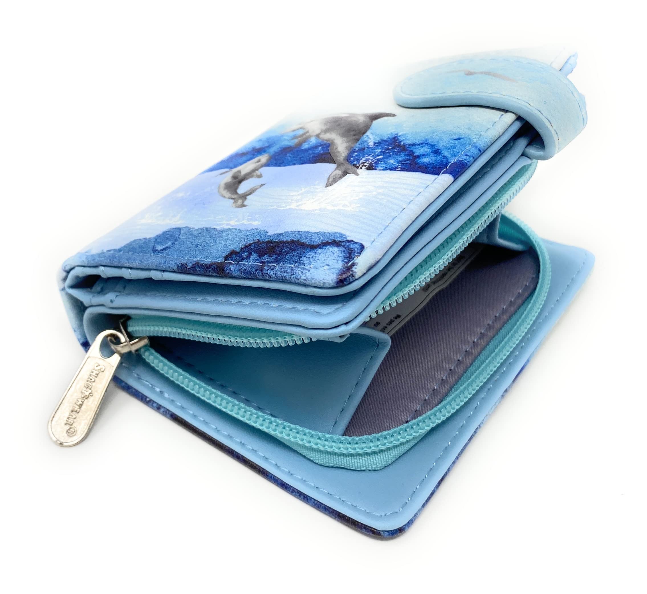 **Mystic Dolphin Vegan Faux Leather Small Beach Wallet for Women & Teens – Stylish Blue 4.5