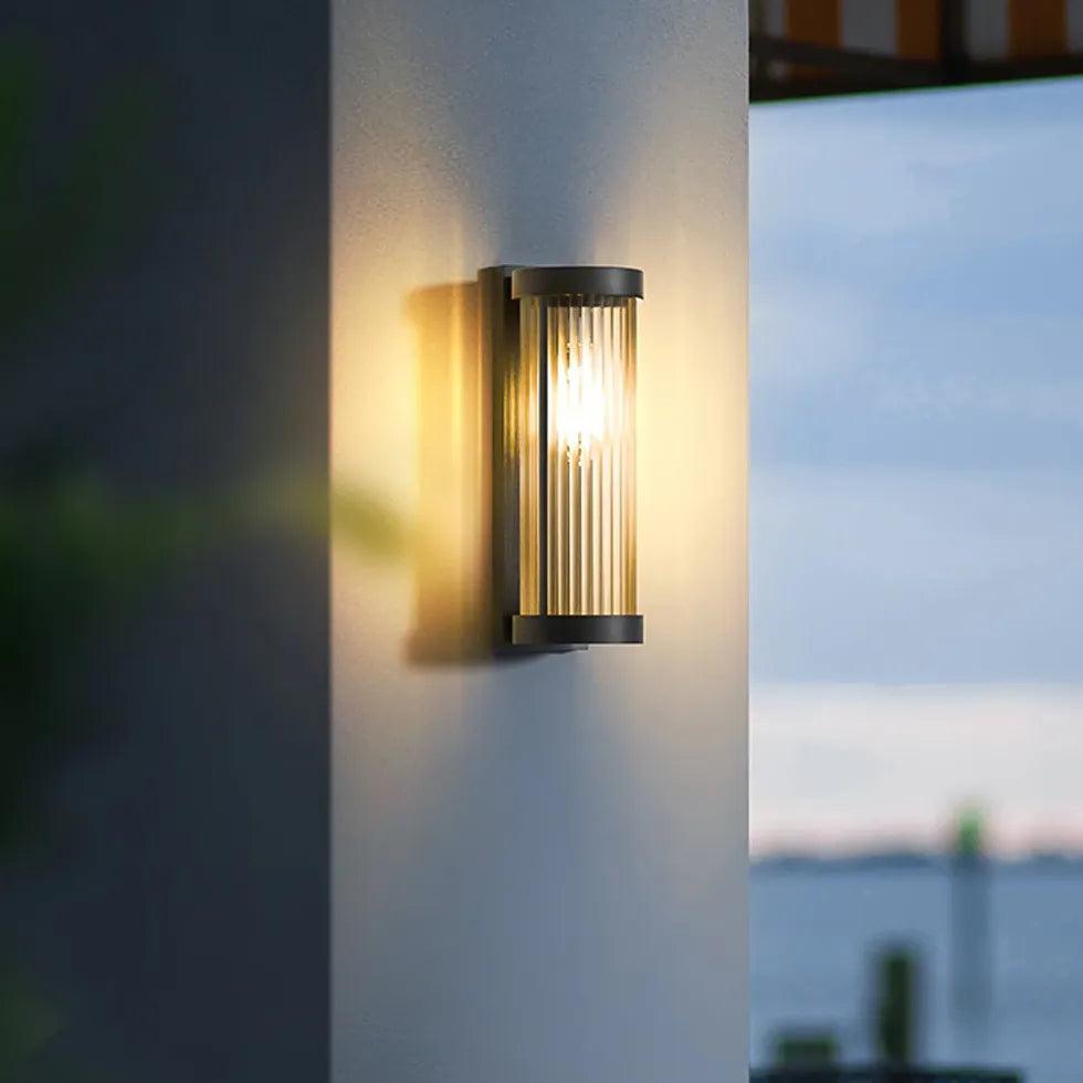 Modern Striped Glass Outdoor Wall Sconce Lights - Waterproof Column Lighting for Porch, Patio, Garden & Exterior Home Decor