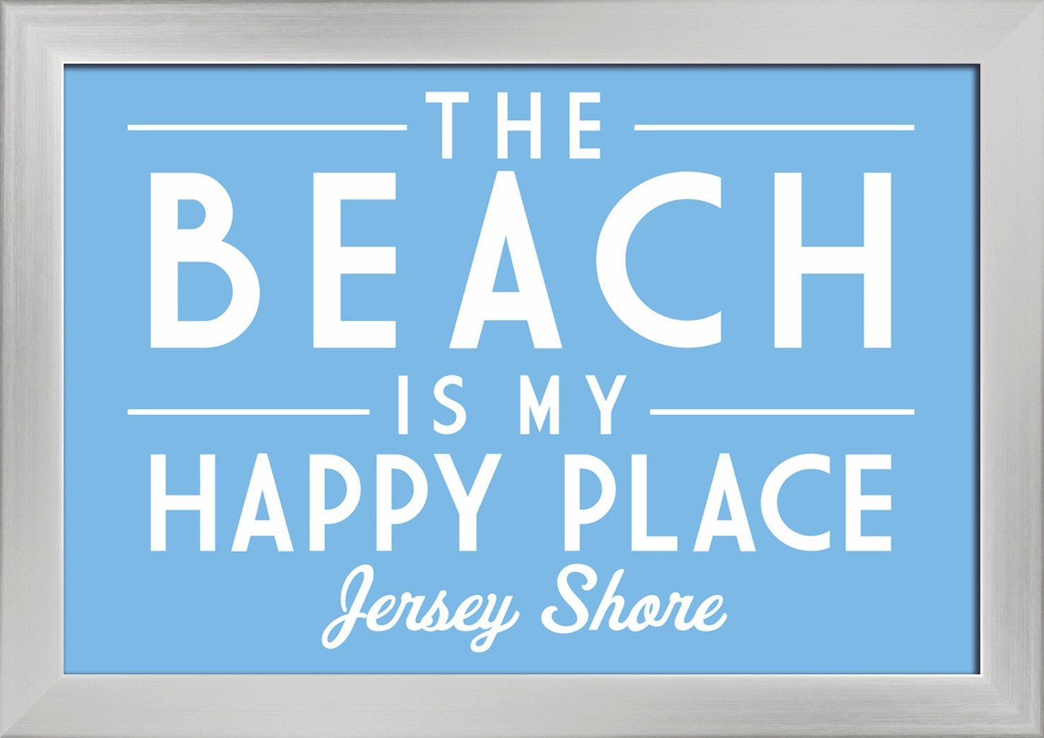 Jersey Shore My Happy Place Simply Said - 12x18 Inch Giclee Fine Art Print with Recycled Wood Frame in Silver | Coastal Wall Decor for Living Room, Beach House & Office