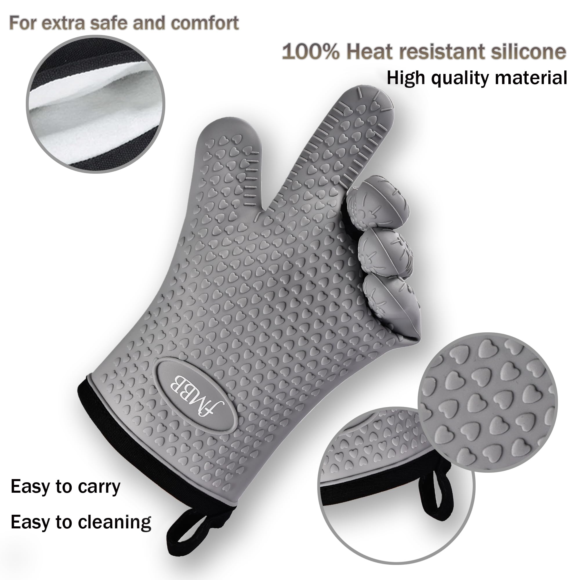 Heat Resistant BBQ Gloves for Grilling - Grey Silicone Oven Mitt for Left or Right Hand - Perfect for Handling Hot Food on Grill, Fryer, or Smoker Pit - Ideal for Outdoor Cooking, Camping & Backyard BBQ (1 PC)