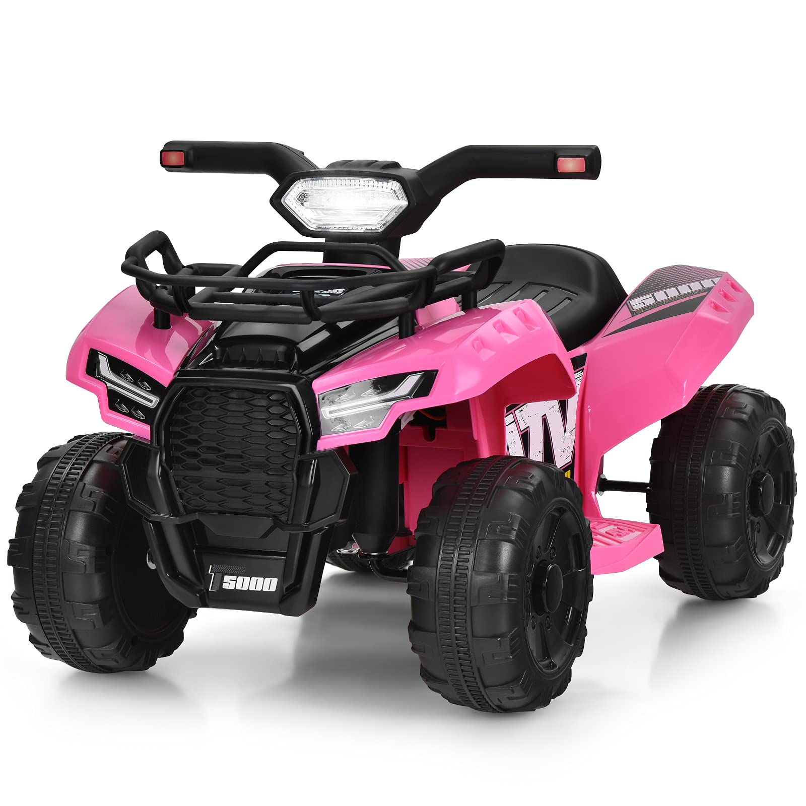Costzon 6V Kids Electric ATV Quad with Storage Basket, Headlight, Horn & Music - Pink Ride-On Toy Car for Toddlers 18-36 Months | MP3/USB Player | Outdoor & Indoor Play for Boys & Girls