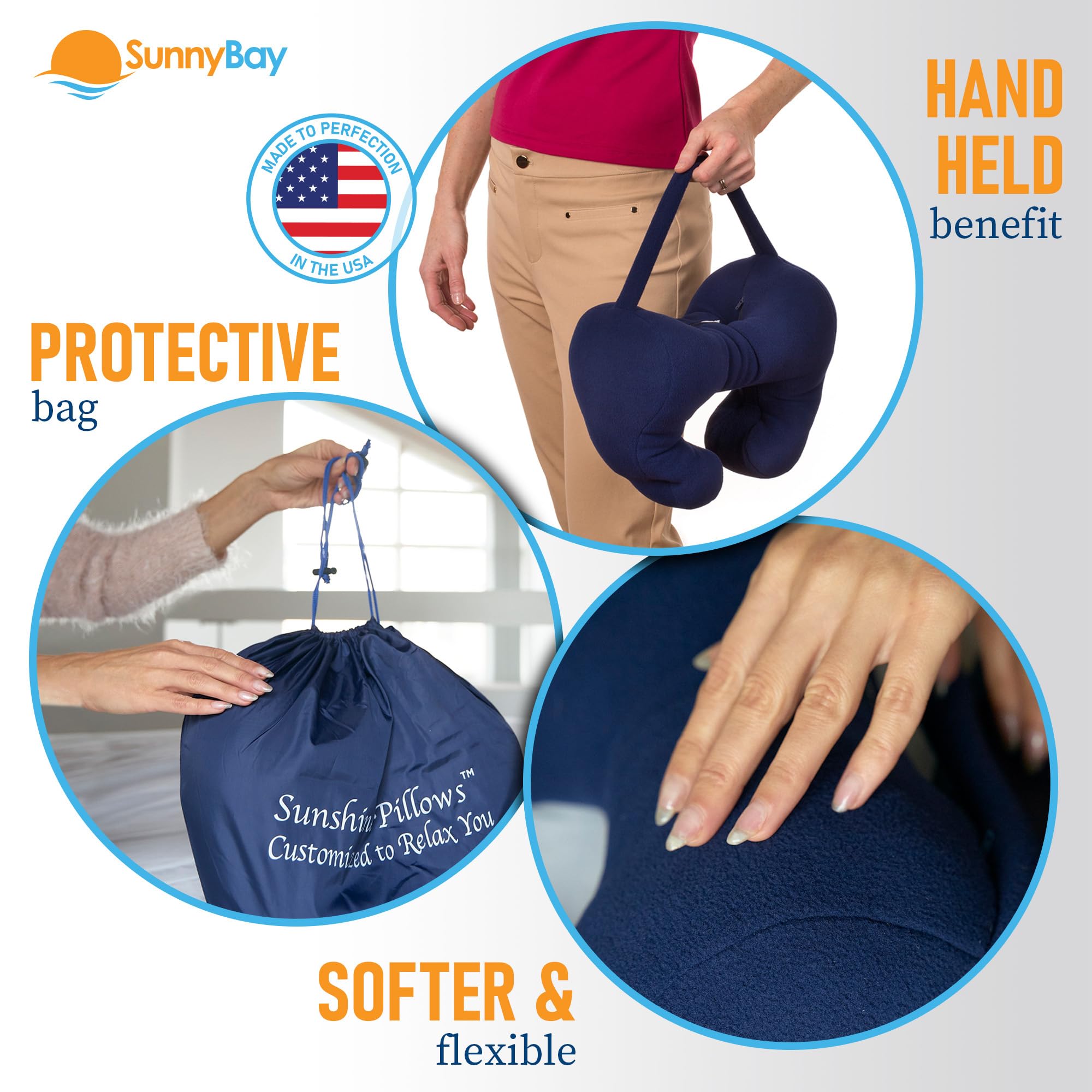 Sunnybay Chiropractic Neck Pillow for Pain Relief - Ergonomic Travel Neck Support Pillow for Airplane, Car & Home Use - Therapeutic Cervical Pillow for Stress & Neck Therapy (Large, Navy Blue)