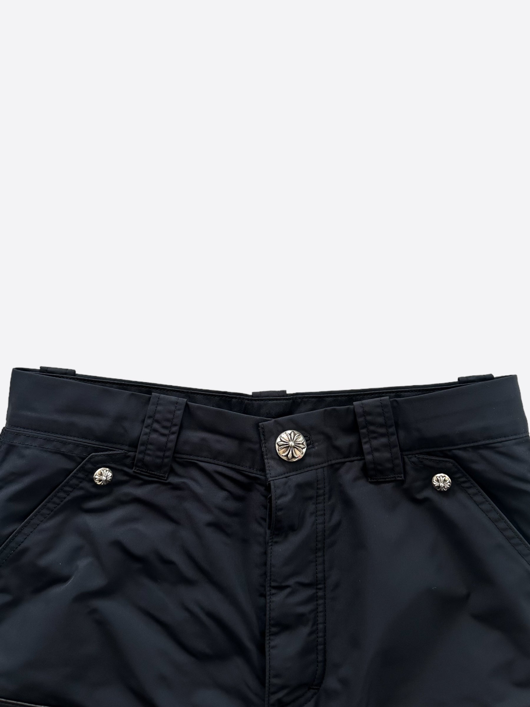 Chrome Hearts Black Nylon & Leather Carpenter Pants for Men - Stylish Gothic Workwear & Street Fashion Pants for Everyday Wear