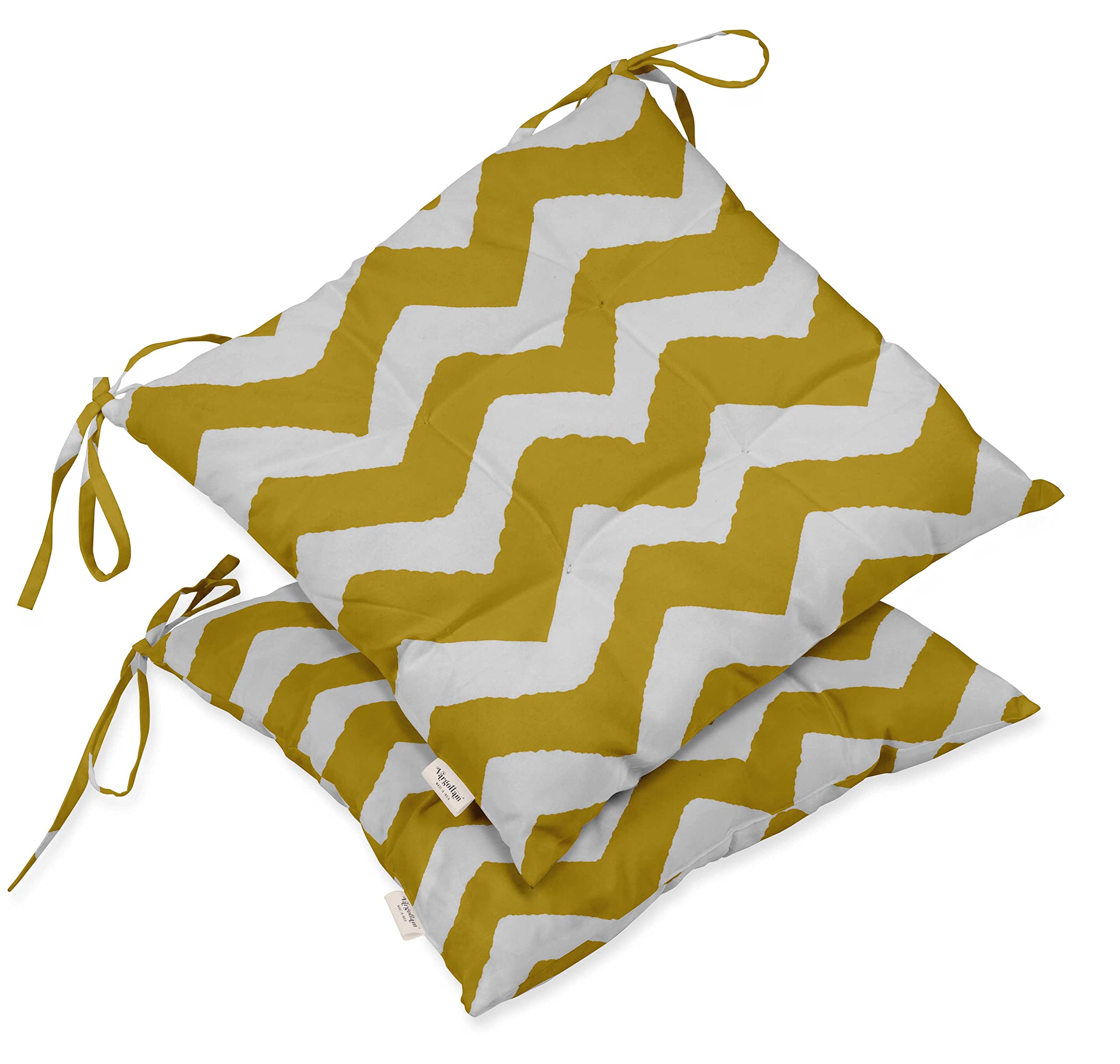 2-Pack Waterproof Tufted Square Patio Cushions 19x19 Inch - Indoor/Outdoor Chevron Printed Furniture Seat Cushions in Yellow | Perfect for Garden Chairs, Poolside Loungers & Outdoor Dining Sets