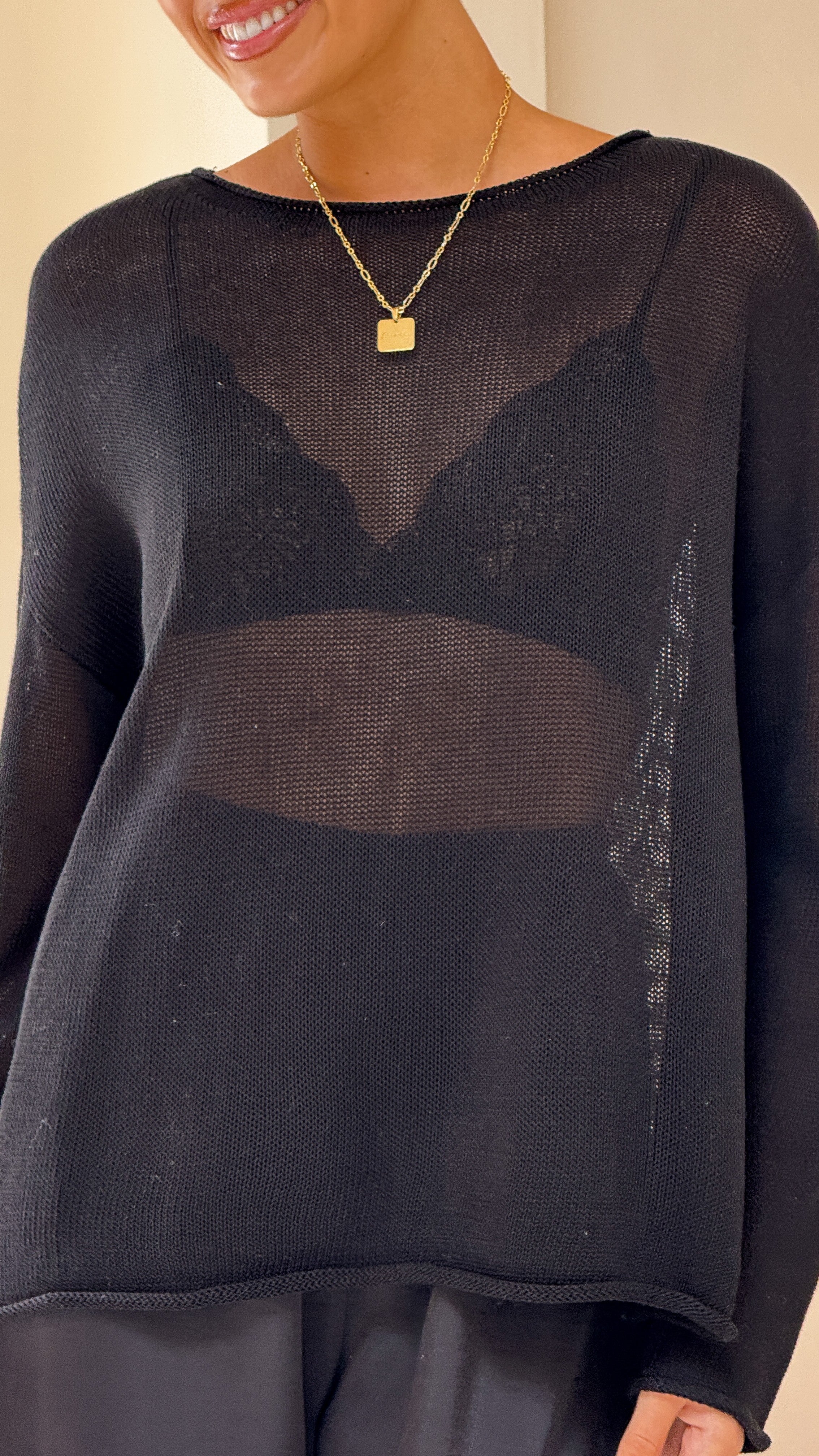 Lakoa Knit Top for Women - Soft Stretchy Comfortable Black Long Sleeve Shirt - Perfect for Casual Wear, Office, and Layering