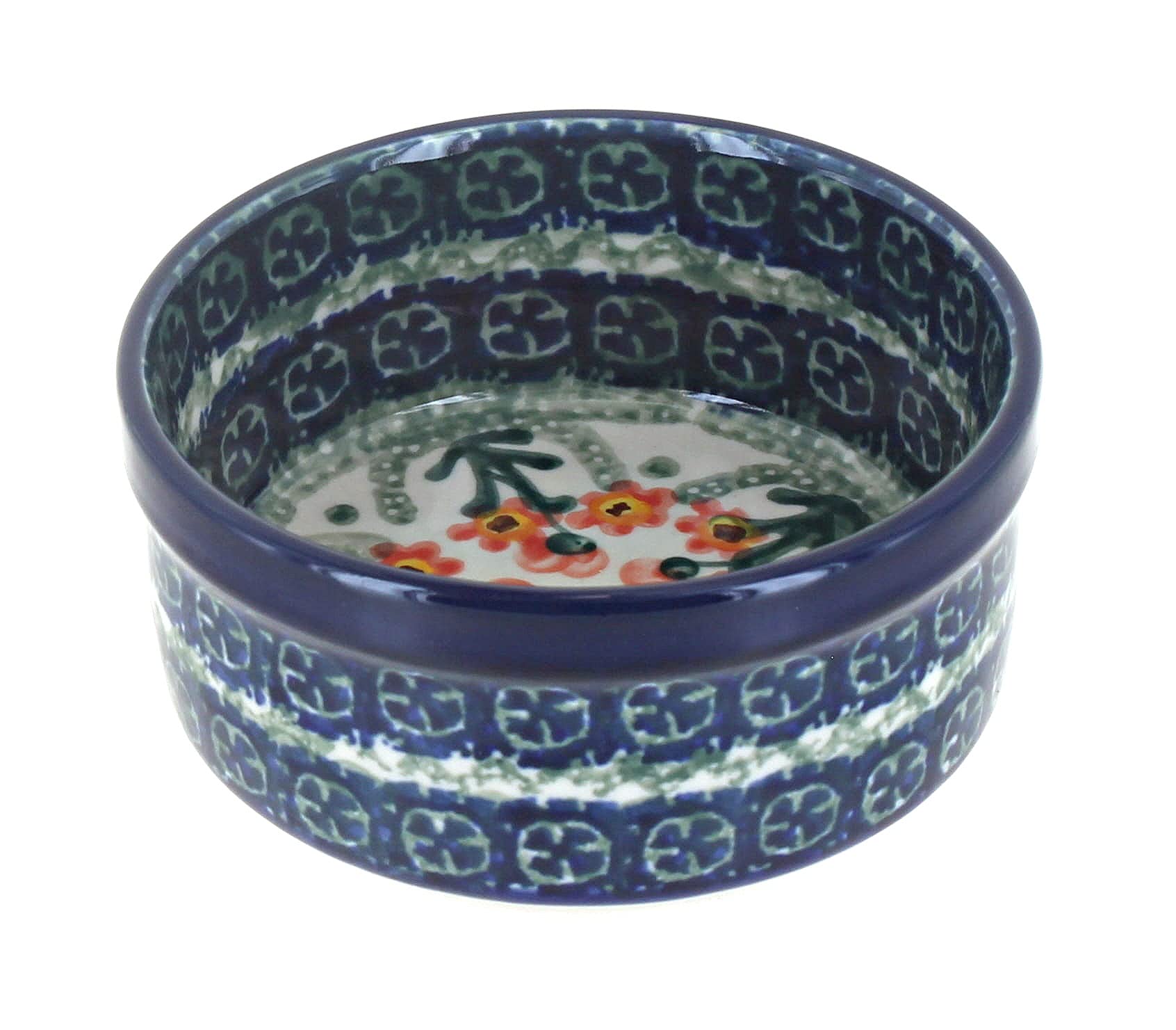 Handmade Blue Rose Polish Pottery Peach Posy Small Ramekin - Ceramic Serving Bowl for Desserts, Dips & Condiments - Perfect for Tea Parties, Weddings & Home Decor