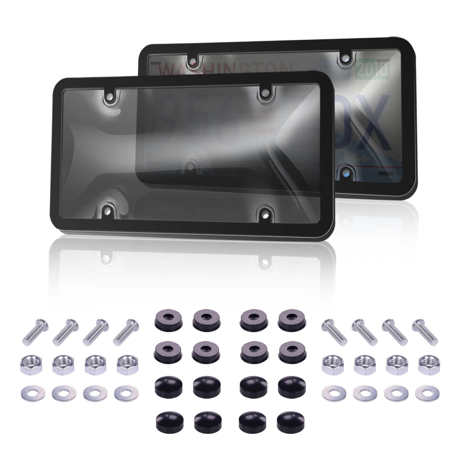 Keyiduid 2 Pack Tinted Bubble Clear License Plate Covers - Unbreakable Smoked Design with Screws for Any Standard US Plates (Black) - Perfect for Car Customization & Privacy Protection