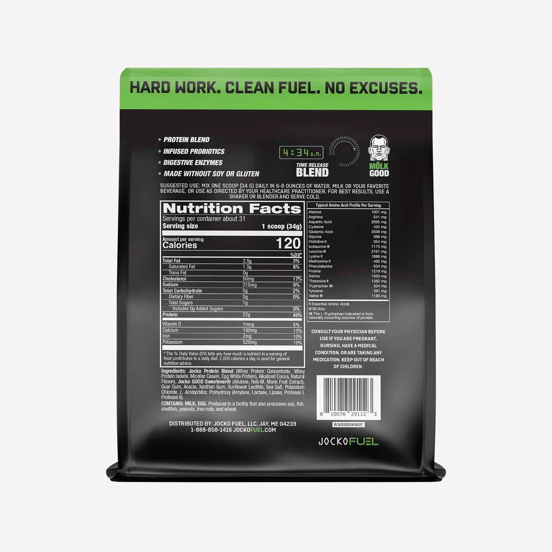 JOCKO Mölk Protein Powder - Grass Fed Whey Protein Isolate & Concentrate, 31 Servings (Chocolate Flavor) for Muscle Recovery & Post-Workout Nutrition - Ideal for Gym, Fitness & Bodybuilding