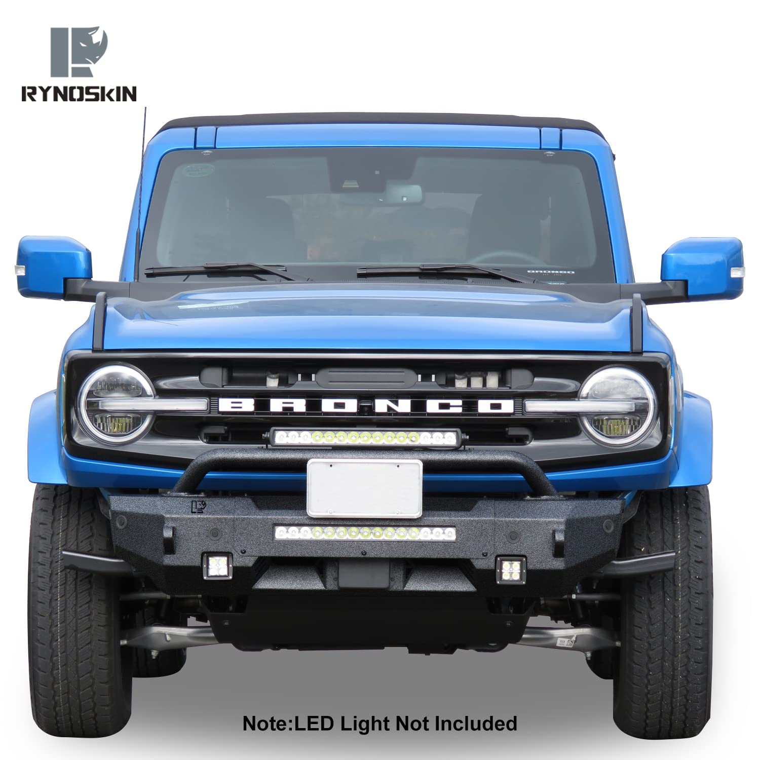 RYNOSKIN Heavy Duty Off-Road Front Bumper for 2021-2024 Ford Bronco | Compatible with OE ACC & Parking Sensors | Textured Black Finish | LED Light Ready | Perfect for Off-Roading & Adventure Driving