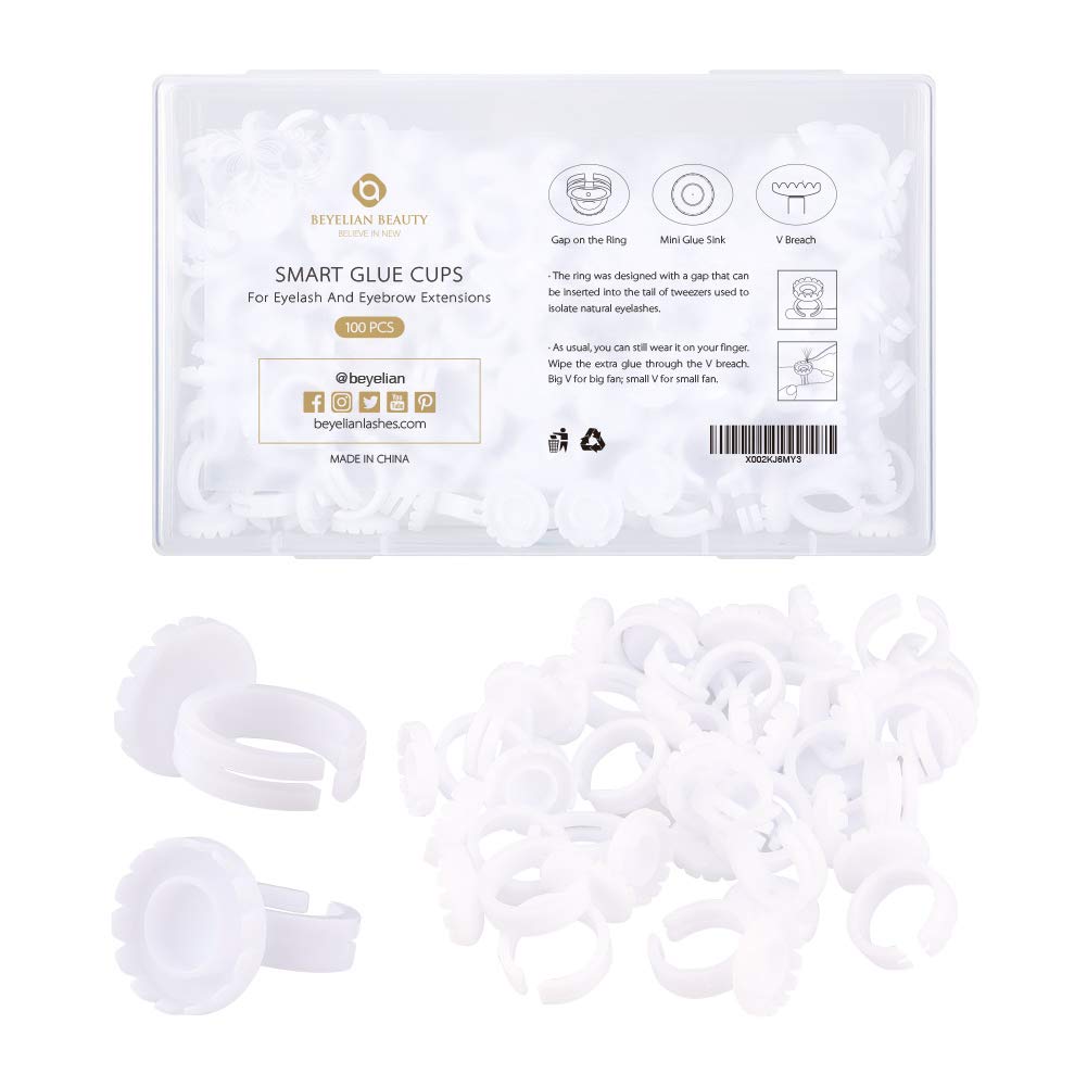 BEYELIAN Professional Eyelash Extension Glue Cups - 100 PCS PP Material Lash Glue Holders with 2 Usage Methods, Safe & Non-Toxic for Salon & Home Use - Perfect for Lash Artists & DIY Beauty Enthusiasts