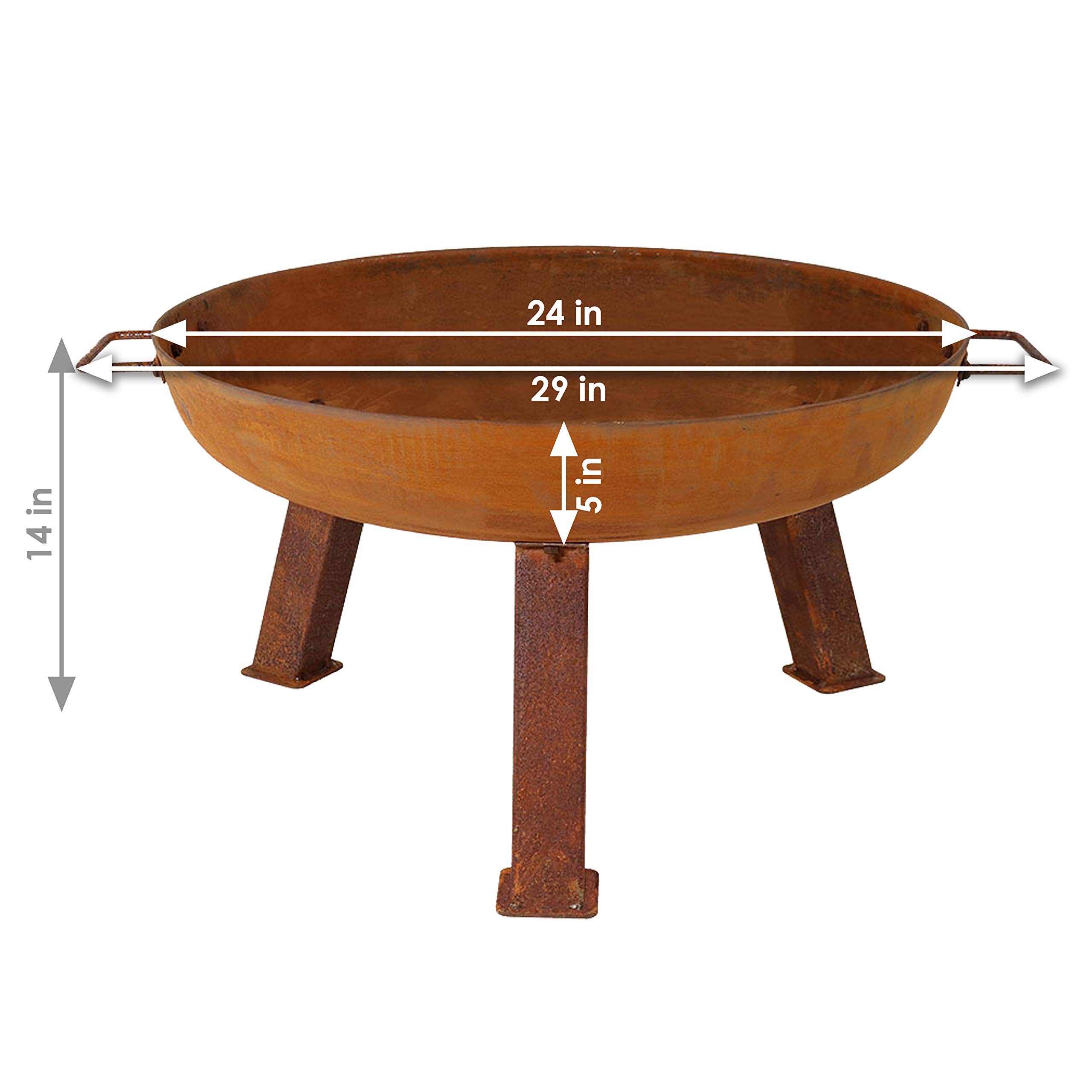 24-Inch Heavy-Duty Cast Iron Wood-Burning Fire Pit for Outdoor Use - Rustic Oxidized Finish with Convenient Handles - Perfect for Backyard Gatherings, Camping Trips and Patio Decor